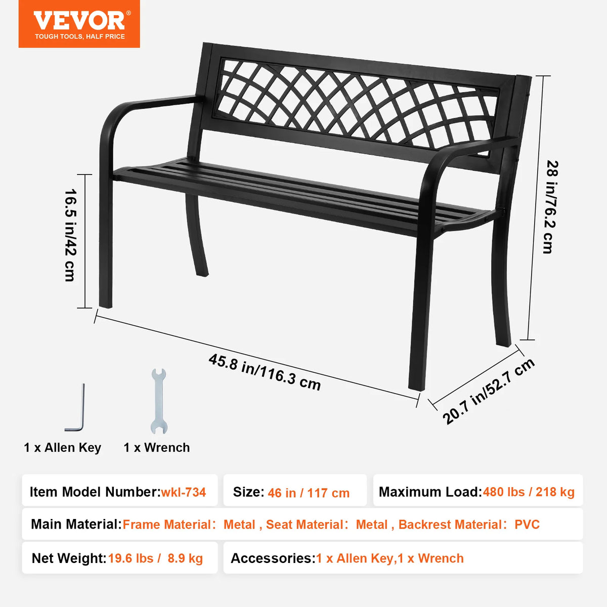 SucceBuy Wood And Metal Outdoor Garden Bench For Home Patio