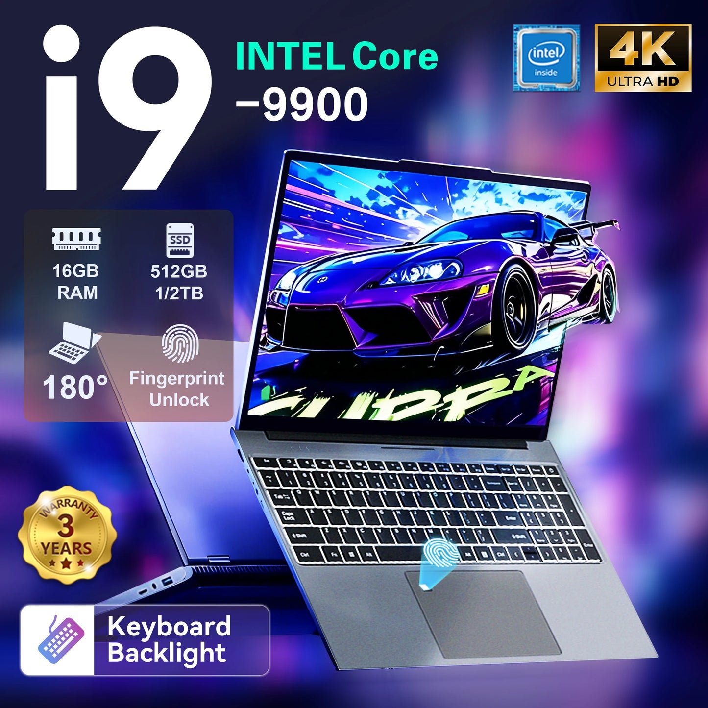 15.6" Portable intel Core i9-9900U Windows 11 Pro 16GB RAM 1/2TB SSD Fingerprint keypad backlight Office Gaming Laptop
