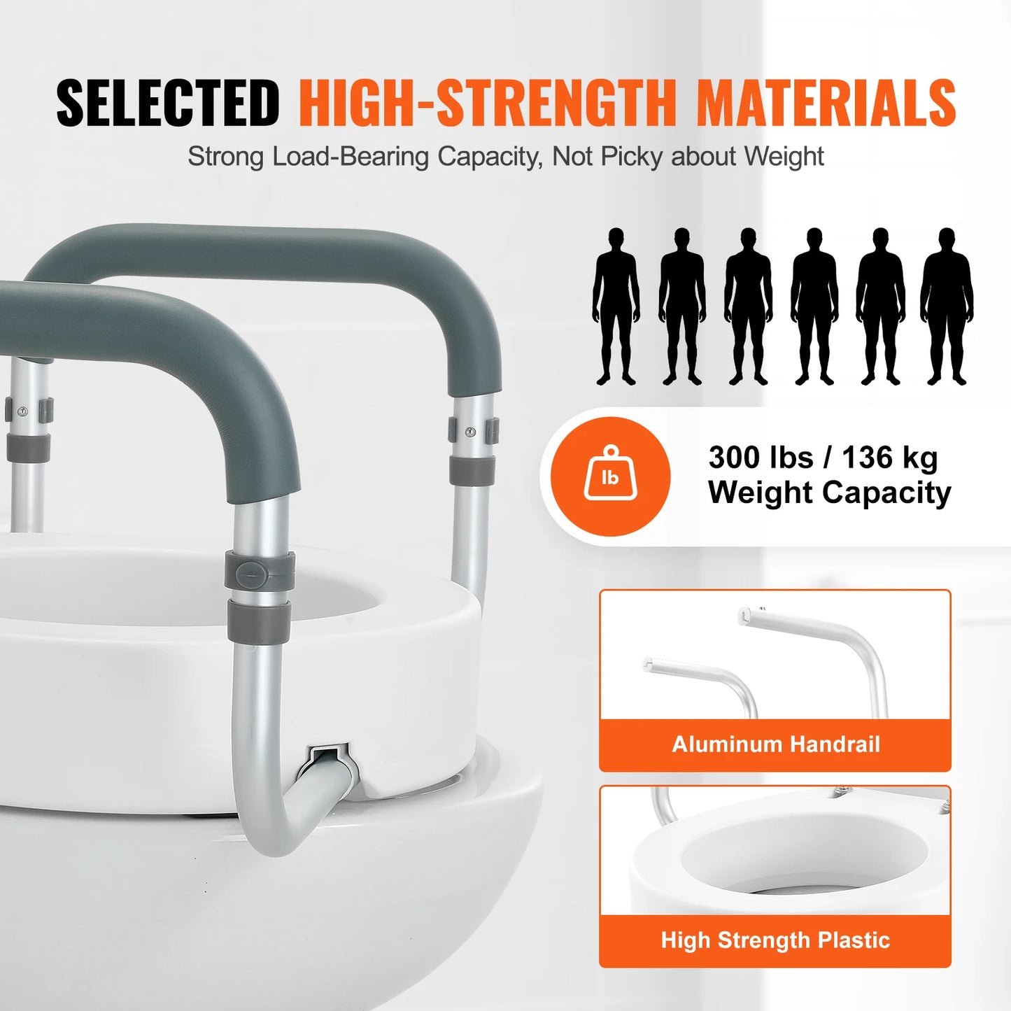 SucceBuy Raised Toilet Seat With Aluminum Handrail 300 LB Capacity