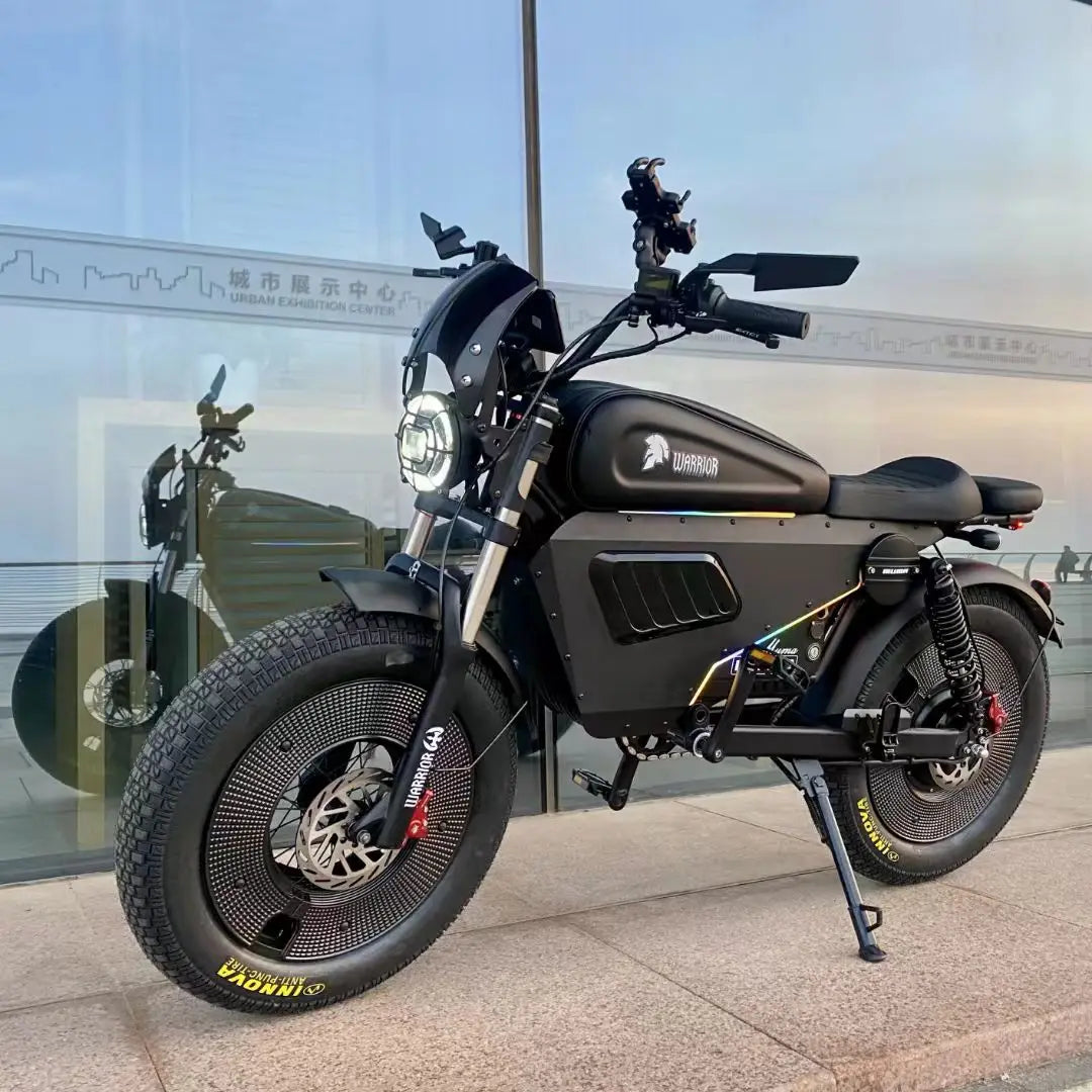 Retro black samurai knight 3000W Motor 60V45AH Long cruise lithium battery E-Bike 20 inch Off-road Fat Tyre Electric motorcycle