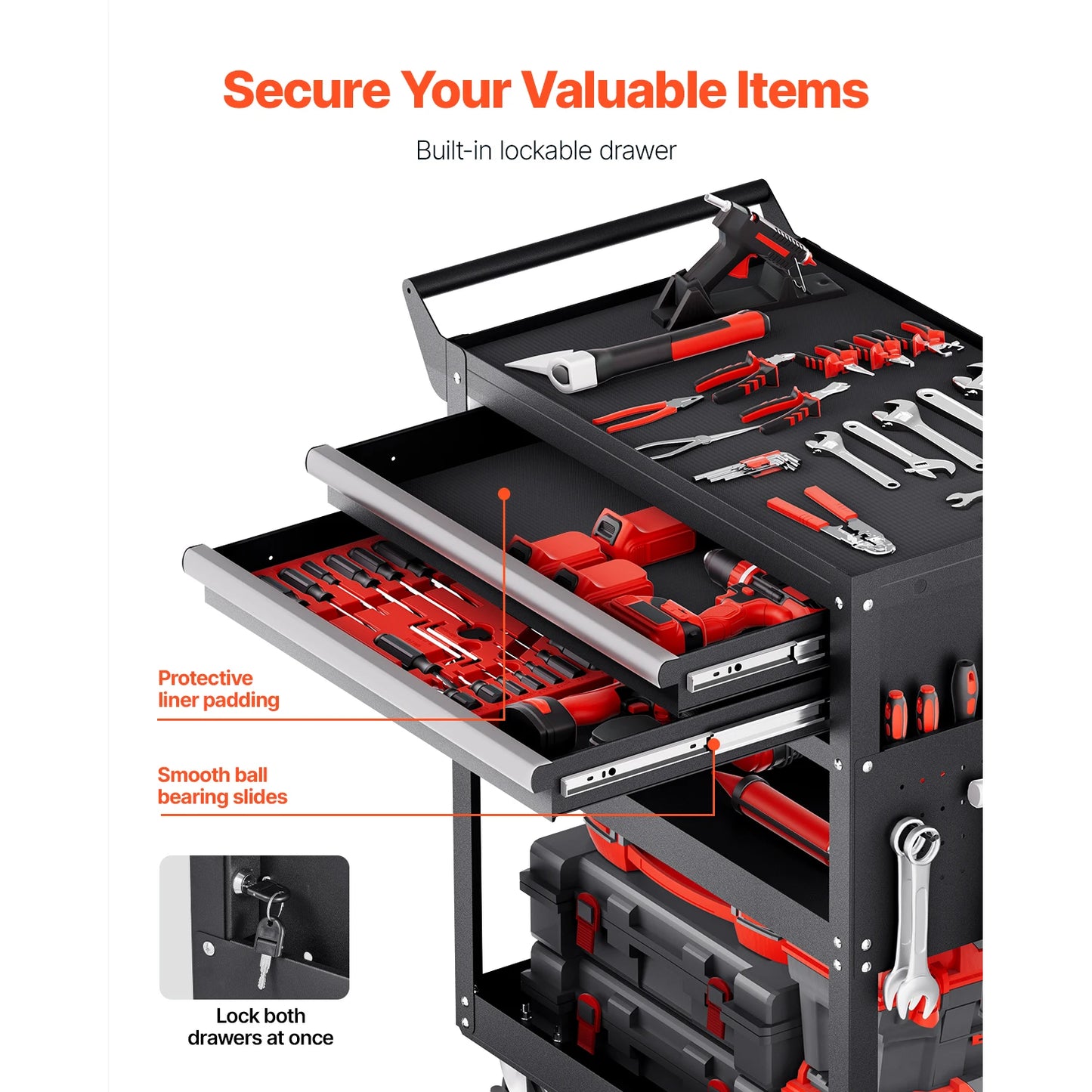 SucceBuy 5-Tier Tool Chest 2-Drawer Rolling Tool Work Cart with Locking & Pegboard Tools Storage Organizer for Garage Warehouse