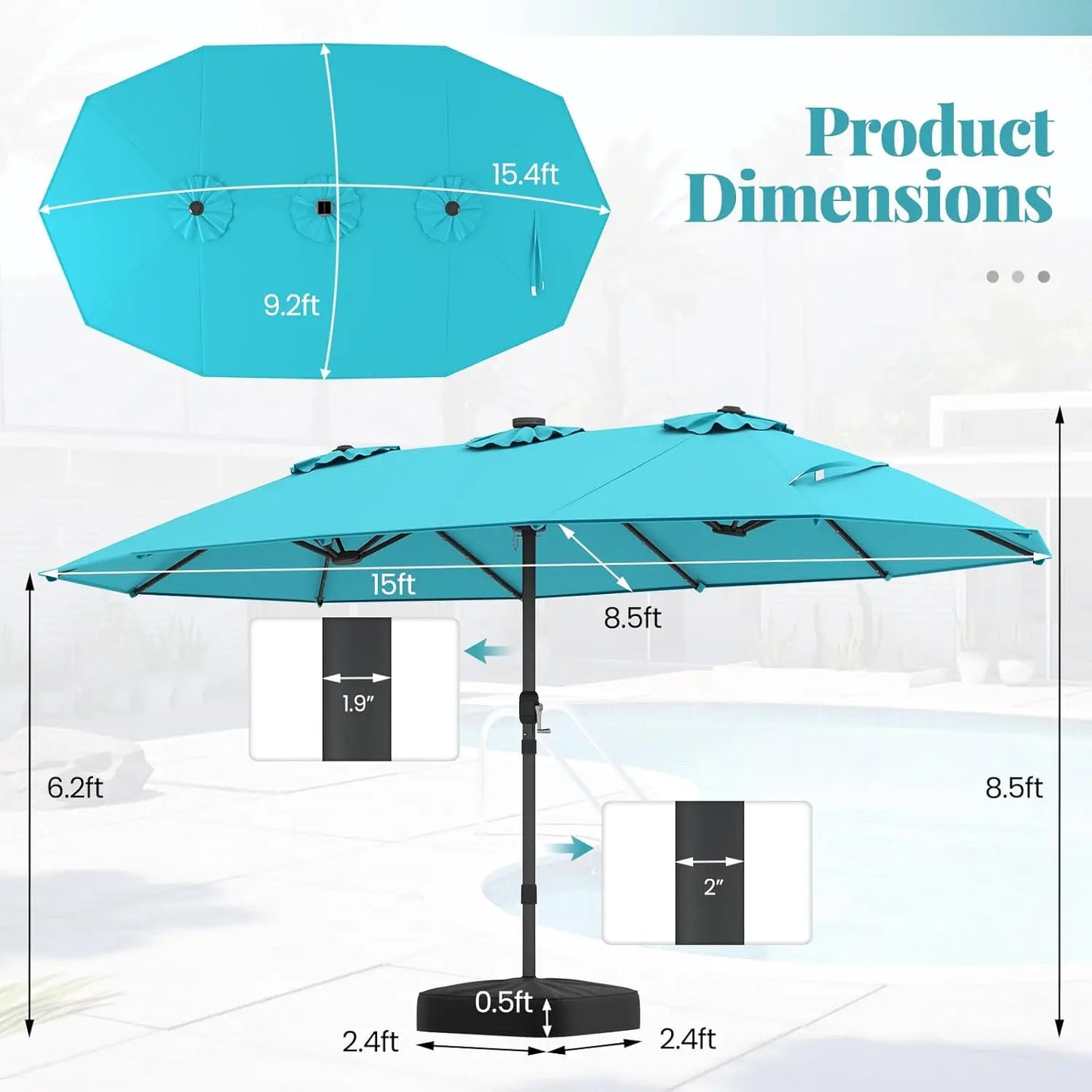 15FT Double-Sided Solar Patio Umbrella, Extra-Large Outdoor Twin Umbrella with 48 LED Lights, Vented Top, Customized
