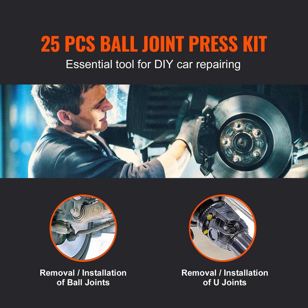 SucceBuy Ball Joint Press Kit 25 pcs Tool Kit C-press Ball joint Remove&Install Tool Heavy Duty Ball Joint Repair Kit for Repair