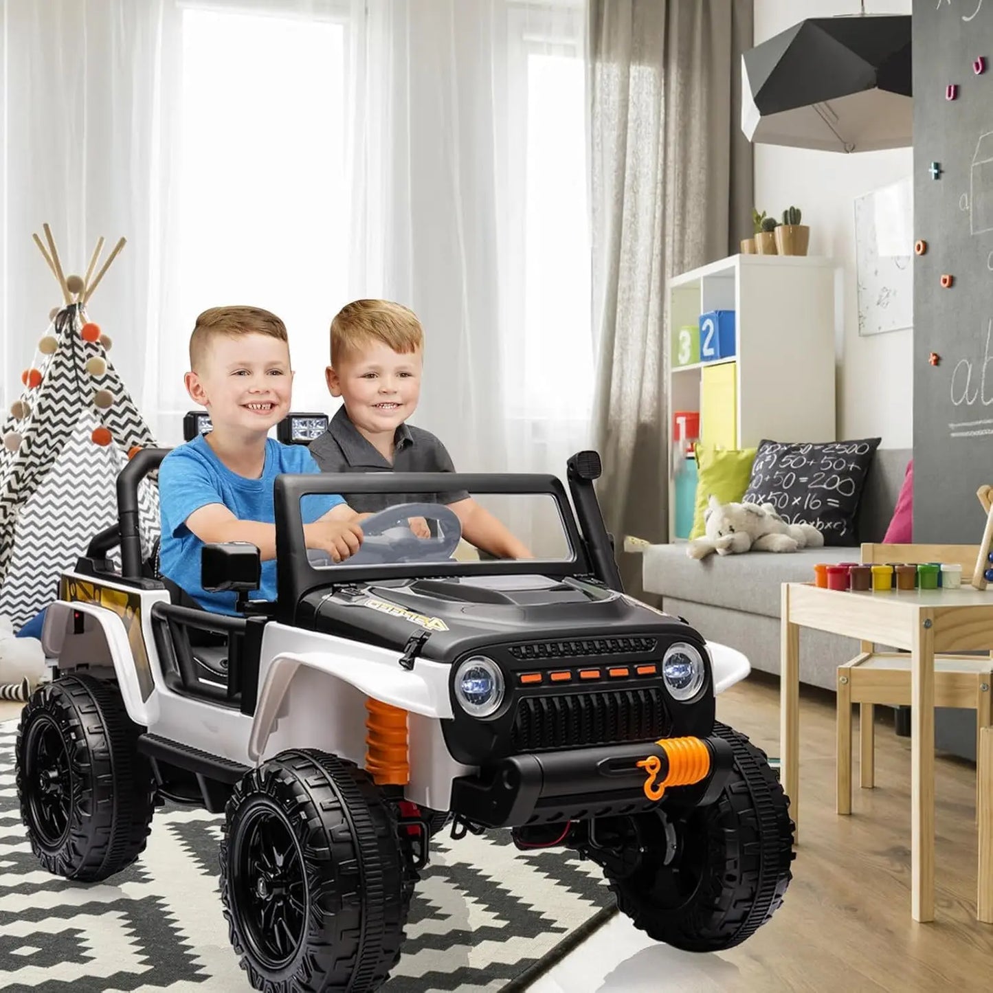 24V 2 Seater Ride On Car for Kids Electric Truck with Remote Control Ride on Truck w/ 4-Wheeler Suspension 4WD Battery Powered