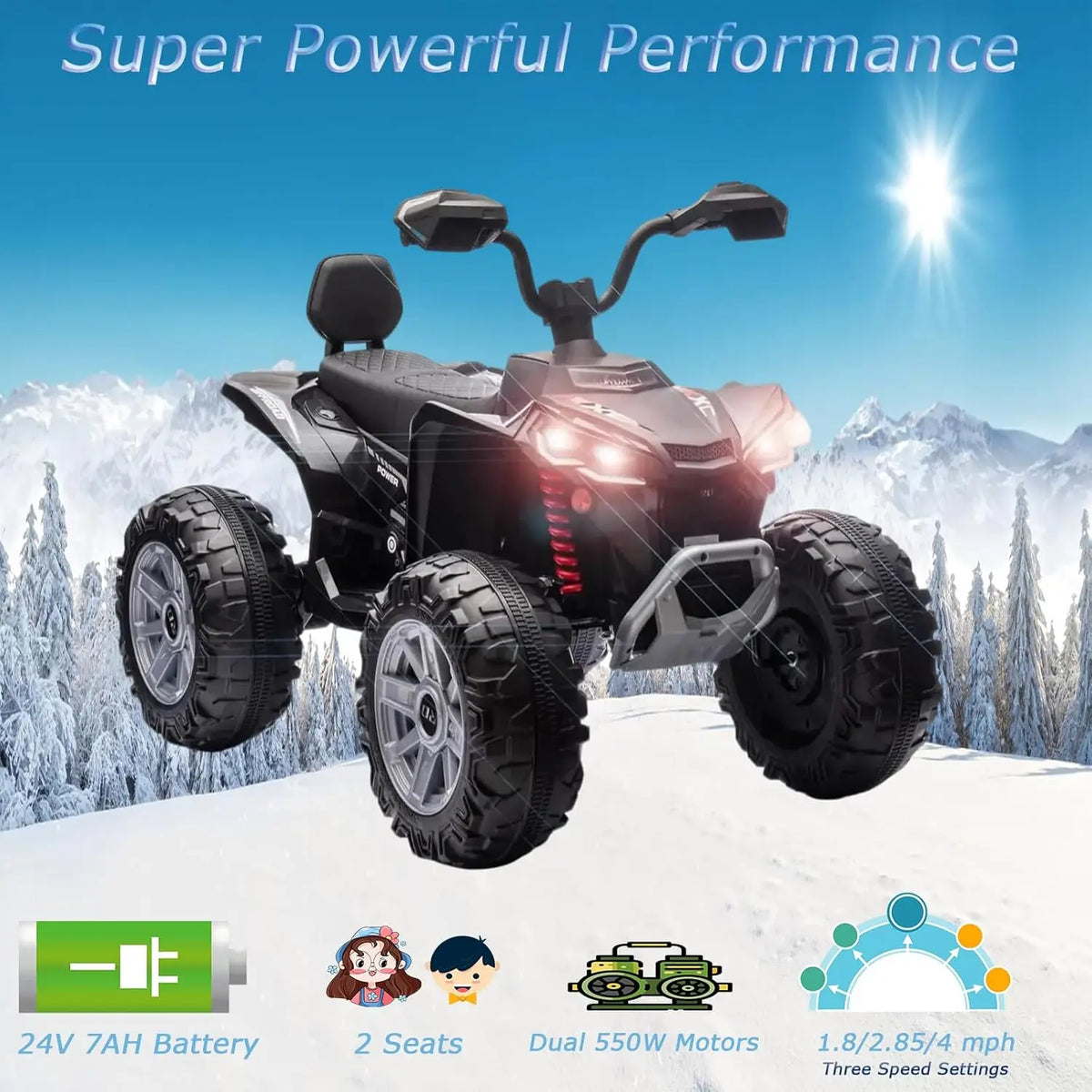 24V Electric Kids ATV With Dual Motors And Led Audio