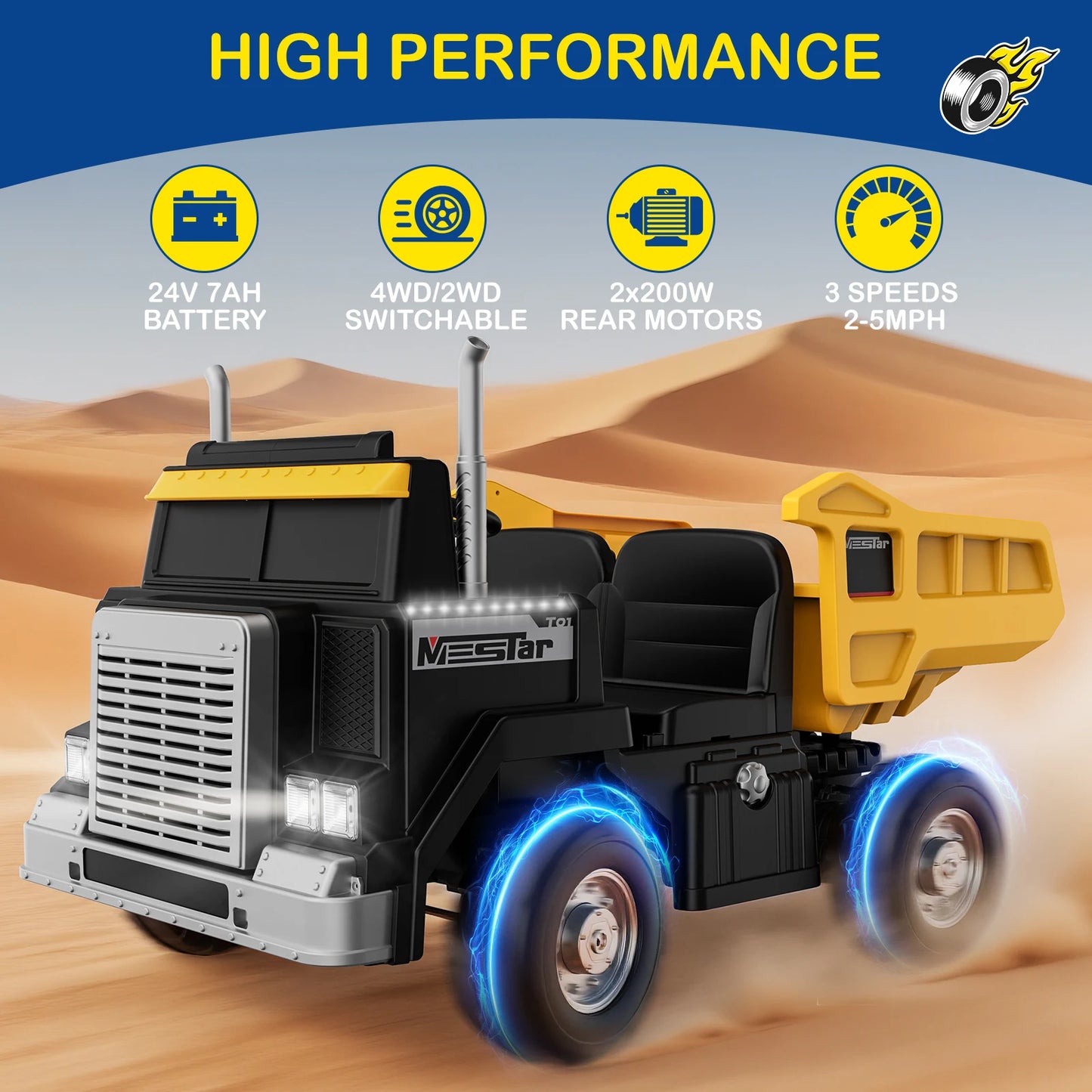 LIGIANT 24V Ride On Dump Truck 4WD Kids Remote LED