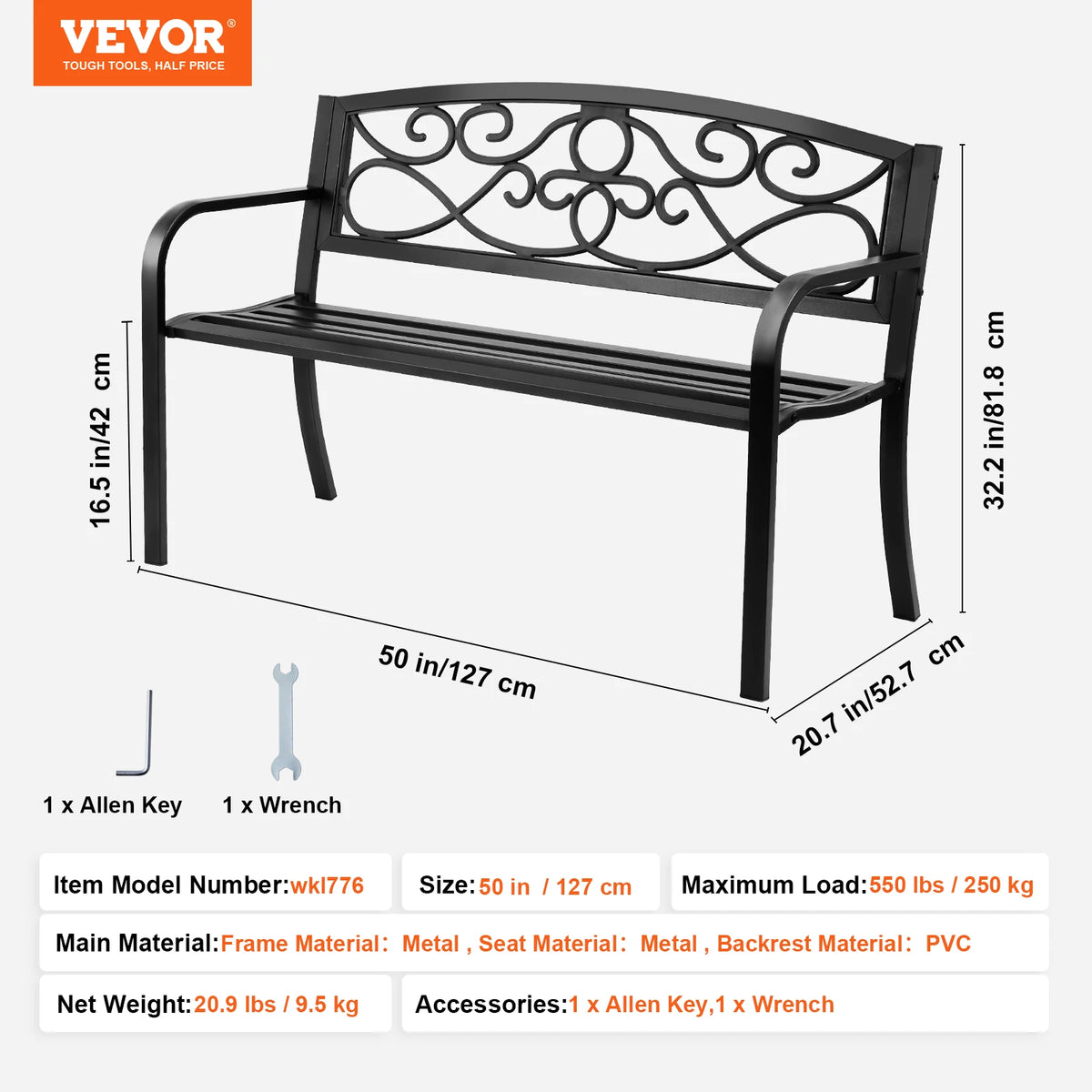SucceBuy Wood And Metal Outdoor Garden Bench For Home Patio