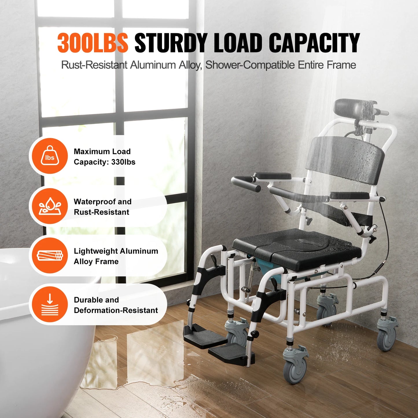 SucceBuy Shower Wheelchair Aluminum Alloy For Shower Use 300lb Capacity