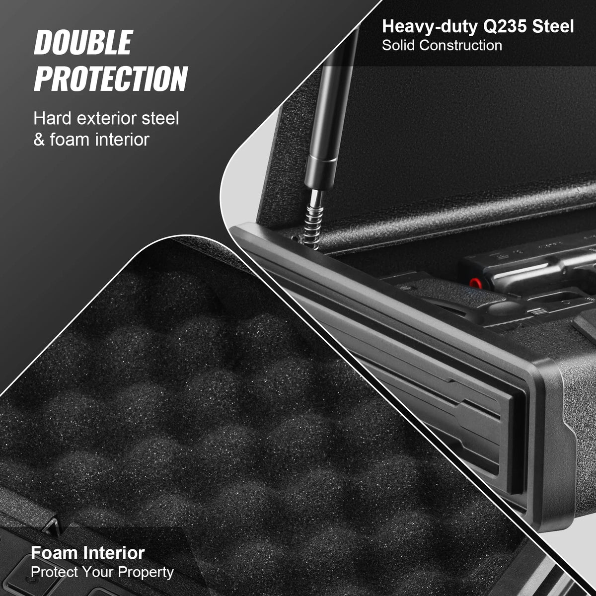 SucceBuy Gun Safe Q235 Steel Pistol Safe 3-Way Quick Access Firearm Case Gun Box Advanced Biometric Technology Travel Gun Safe