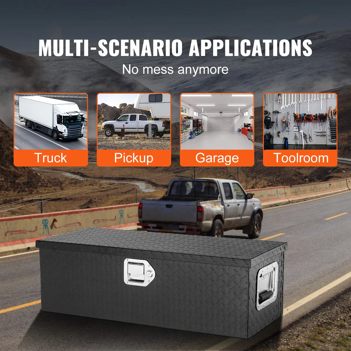 SucceBuy Heavy Duty Aluminum Truck Bed Tool Box, Diamond Plate Tool Box with Side Handle and Lock Keys for Pickup, Truck Bed, RV