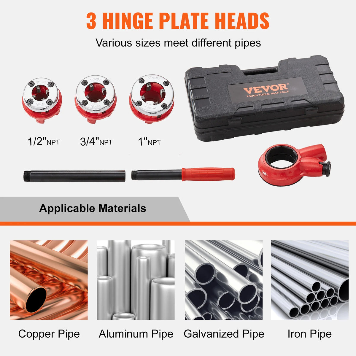 SucceBuy Pipe Threader Kit 1/2" NPT 3/4" NPT 1" NPT Manual Ratcheting Pipe Threader Portable Pipe Threading Tool Set 3PCS