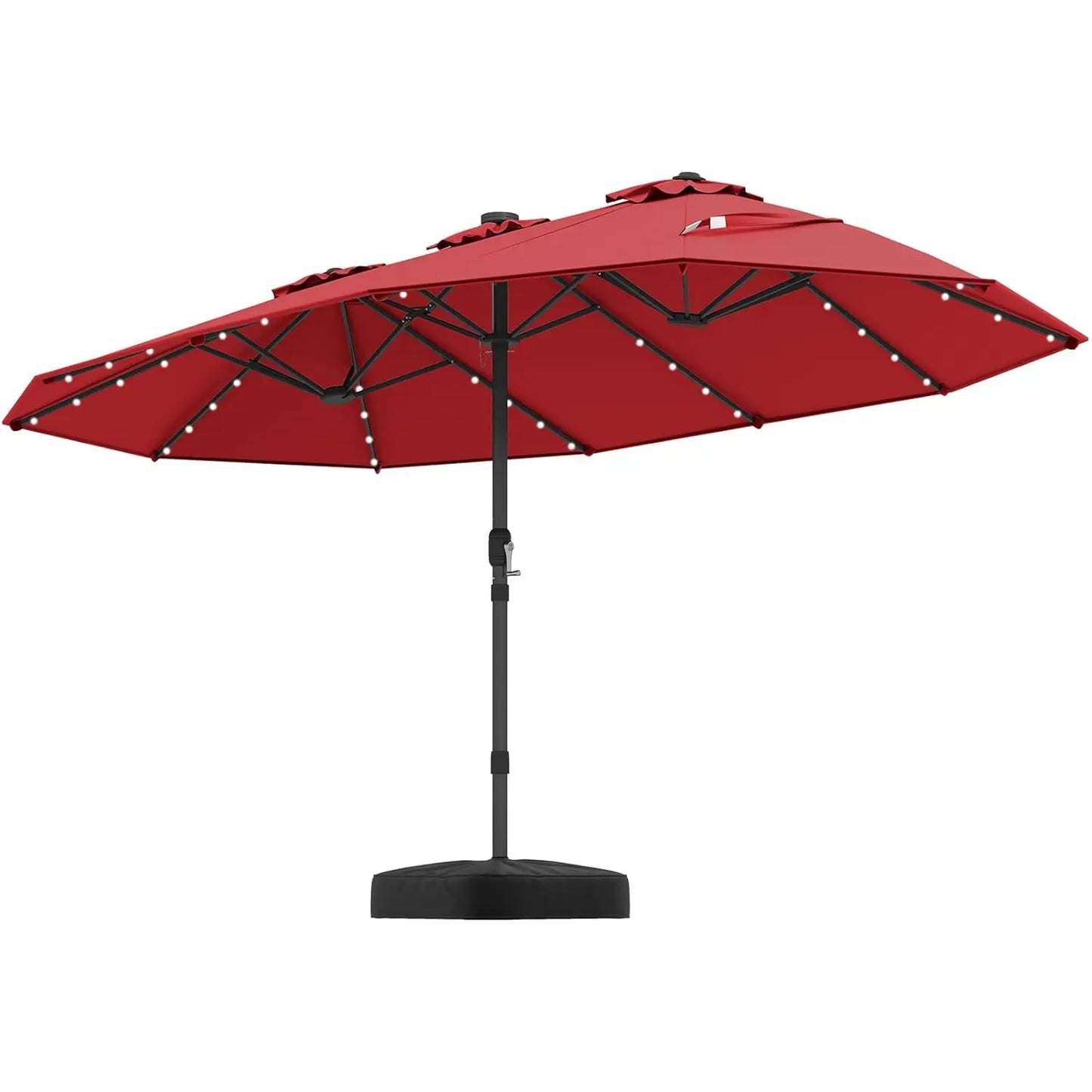 15FT Double-Sided Solar Patio Umbrella, Extra-Large Outdoor Twin Umbrella with 48 LED Lights, Vented Top, Customized