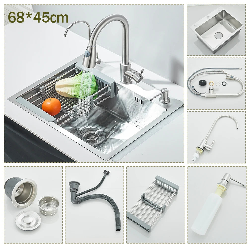Stainless Steel Undermount Kitchen Sink With Integrated Faucet