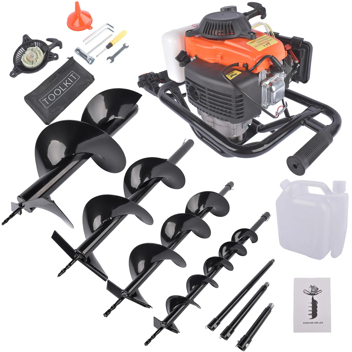 AP02 72cc Post Hole Digger Gas Powered Earth Digger with 4 Auger Drill Bits 4 6 8 12"