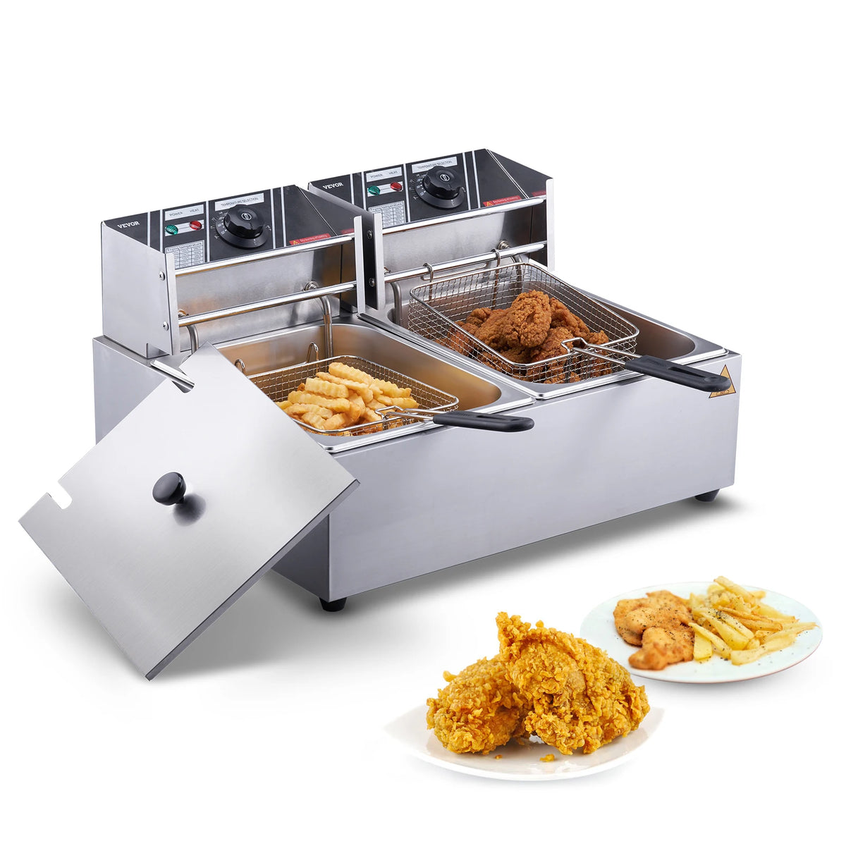SucceBuy  Electric Deep Fryer w/Dual Removable Tanks 12L 5000W Commercial Countertop  Fryer for Chicken French Fries