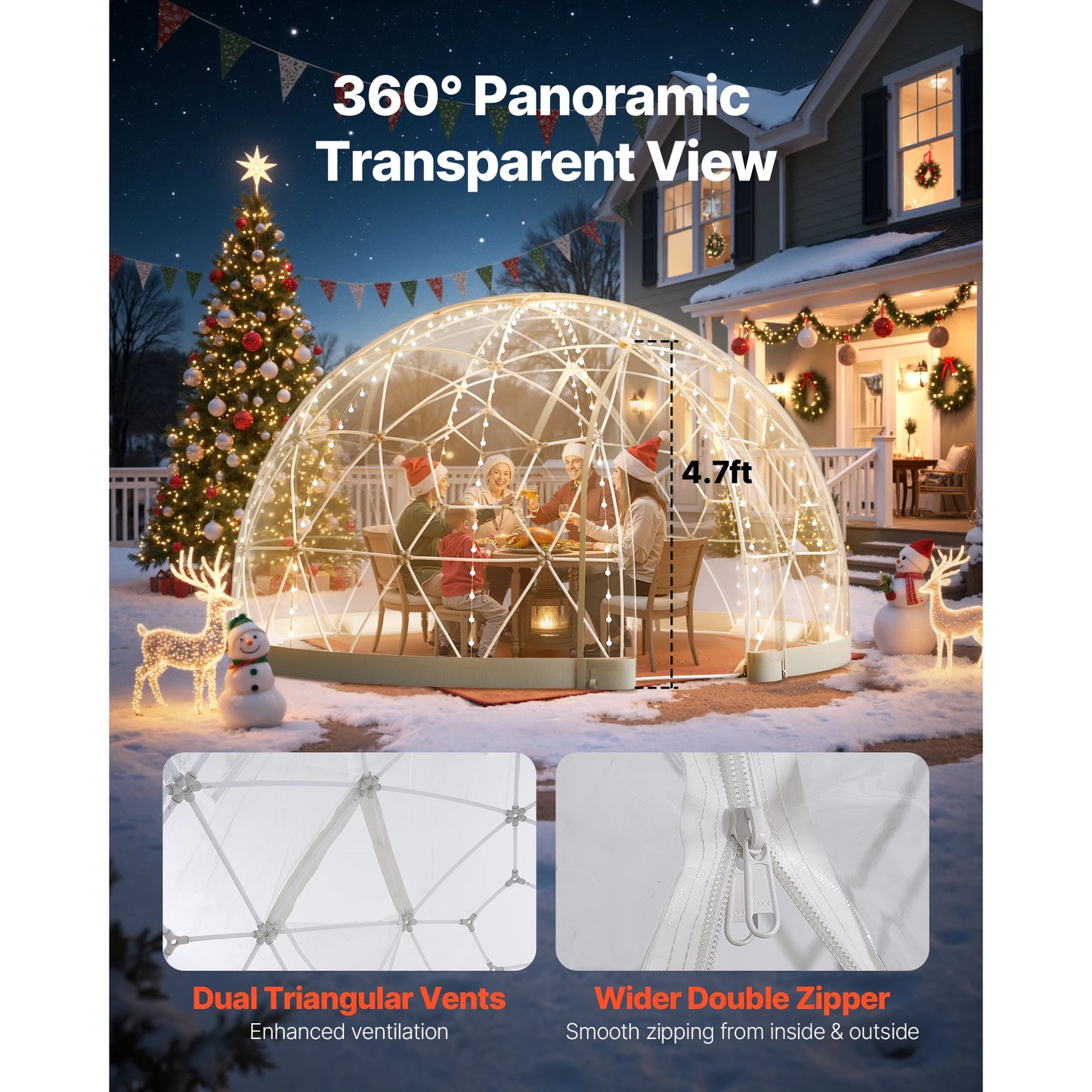 SucceBuy Garden Dome Tent Weatherproof Geodesic Dome Greenhouse with Window PVC Igloo Tents for Backyard Patios Camping Party