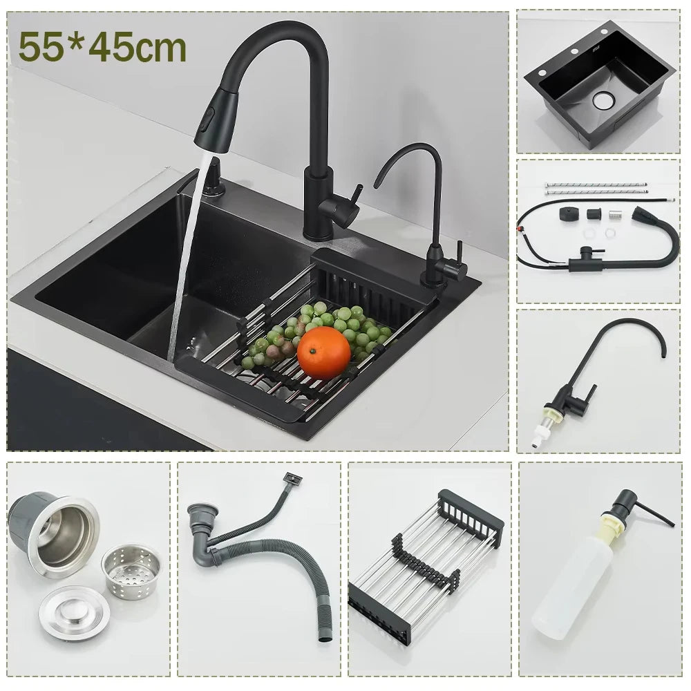 Stainless Steel Undermount Kitchen Sink With Integrated Faucet