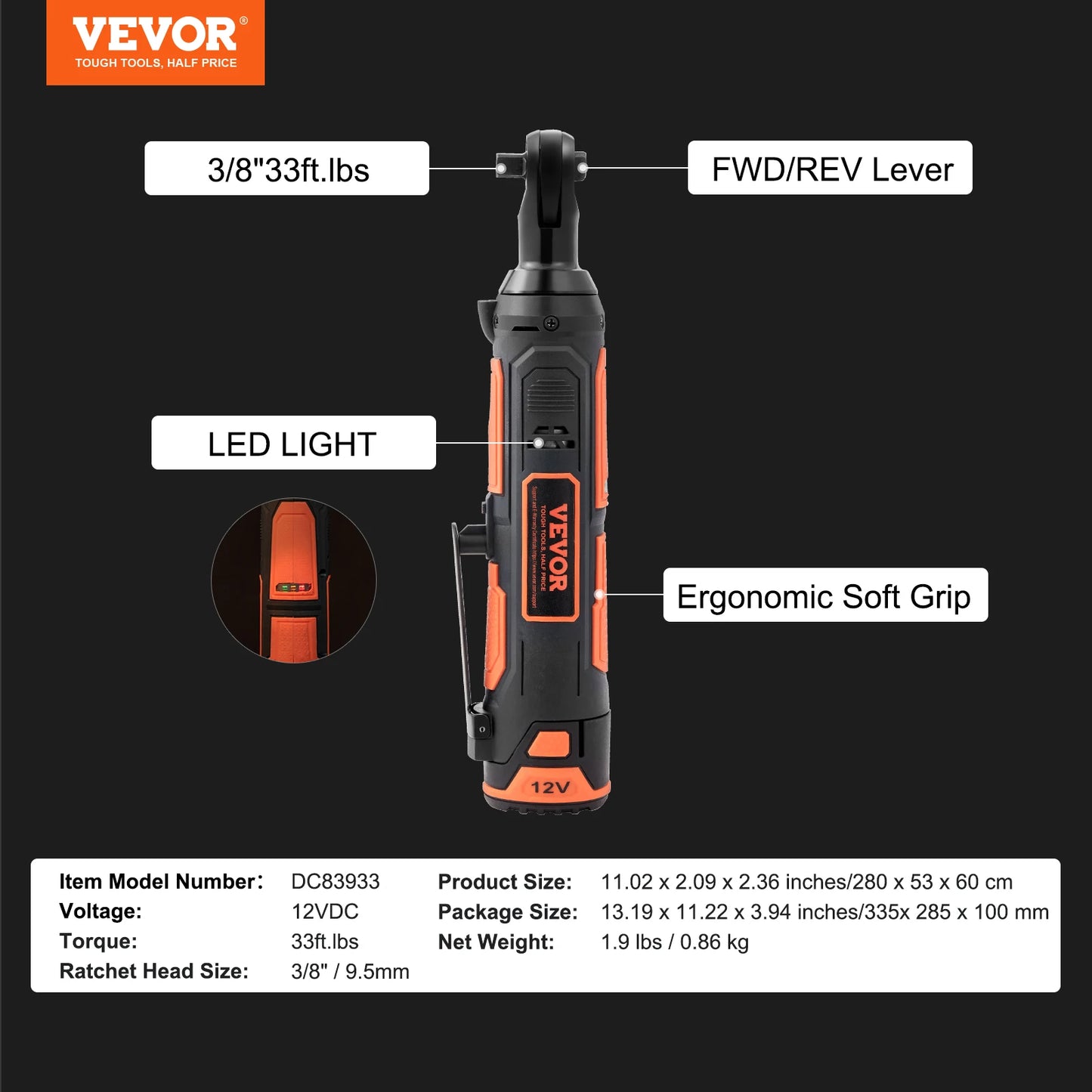 SucceBuy 3/8  Cordless Electric Ratchet Wrench Set 12V 33 Ft-lbs Power Ratchet Tool Kit 45-Min Fast Charge 2-Pack 2.0Ah Battery