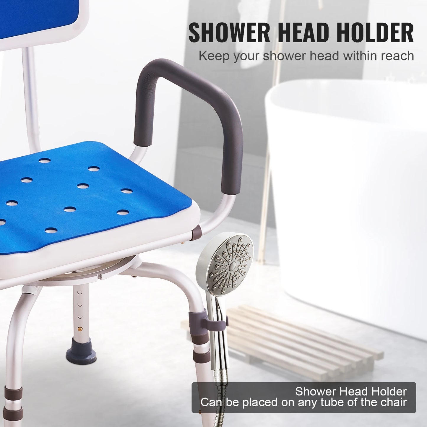 SucceBuy Swivel Shower Chair 360 Degree Adjustable With Armrest Backrest