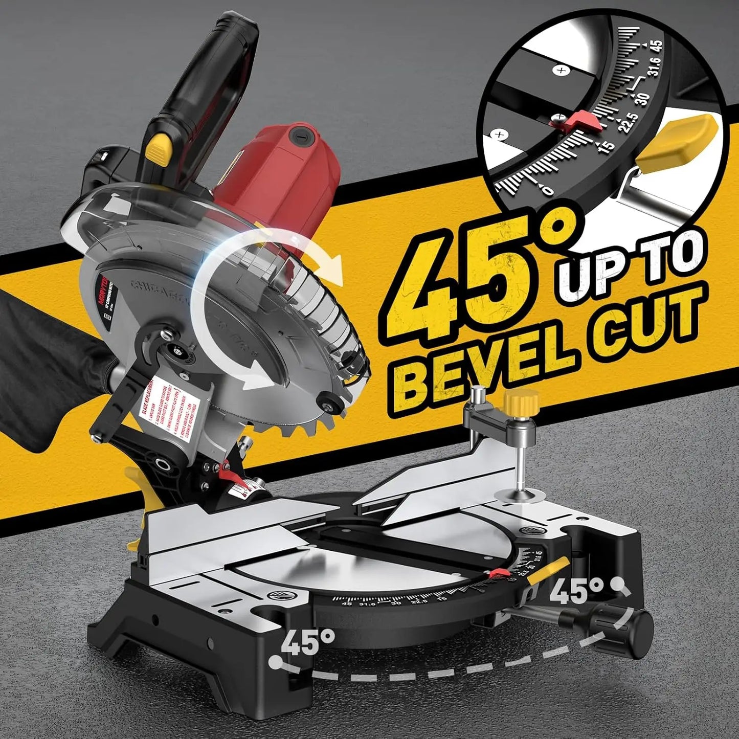 10" Compound Miter Saw Single Bevel 15-Amp, 5000 RPM 0°-45° Left Miter 36-Tooth Cutting Tool Multi-Material Cut Home Improvement