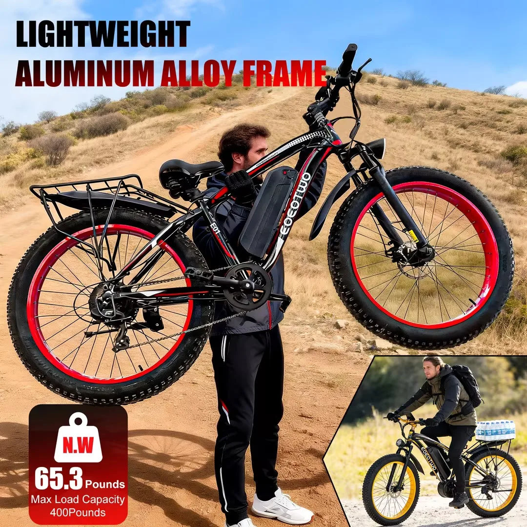 EOEOTWO E01 Heavy Duty Ebike, 400 LBS Capacity, 65Nm High Torque, Front Suspension, Rear Rack, 5 Riding Modes, Phone Holder with Charging