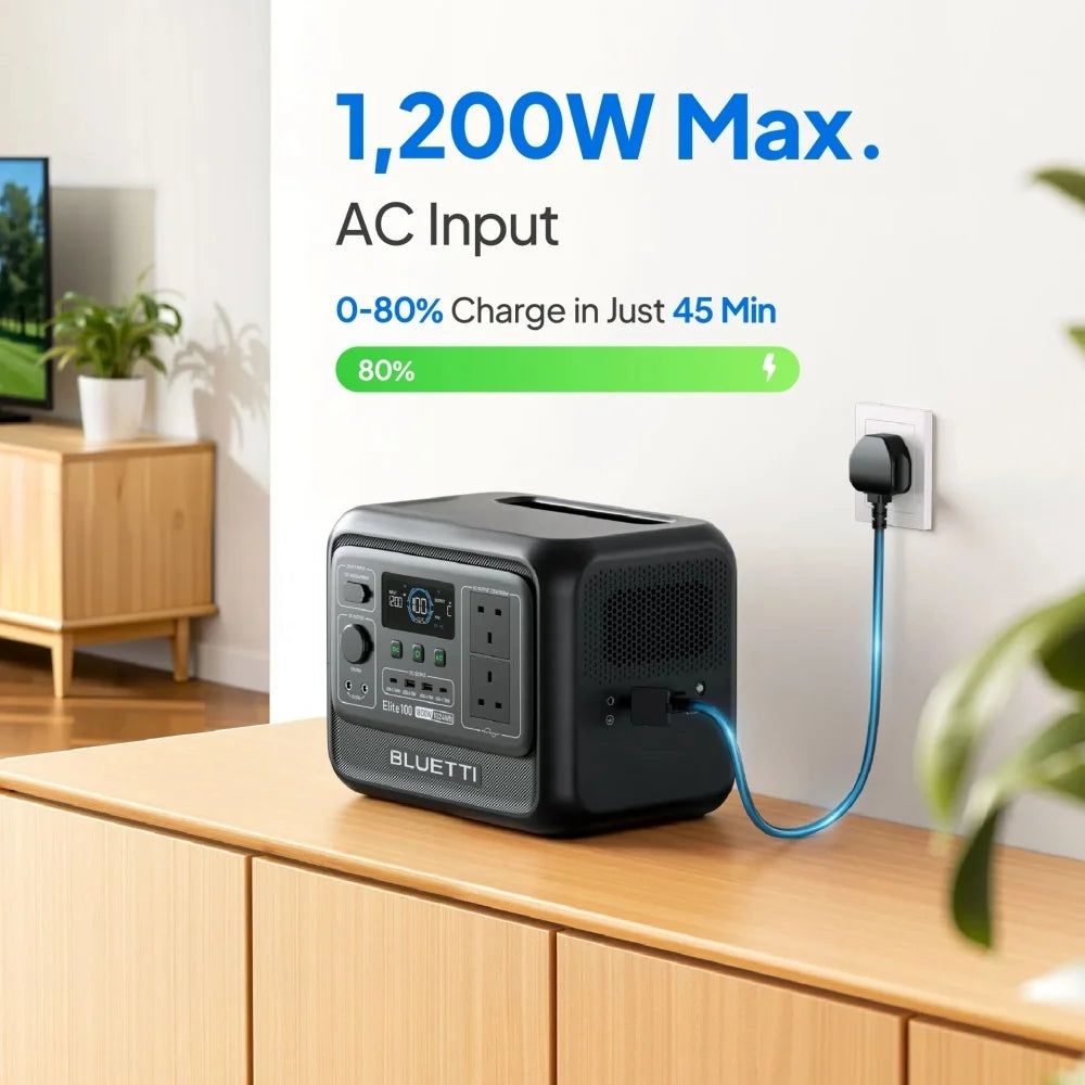 BLUETTI Elite 100 V2 Portable Power Station 1800W 1024Wh LiFePO4 Battery Solar Power Supply for Van Life Tailgating Off Grid Use【Brand New】