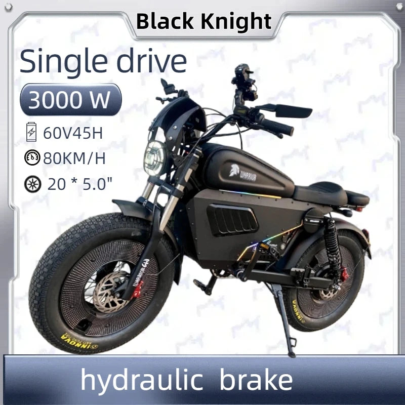 Retro black samurai knight 3000W Motor 60V45AH Long cruise lithium battery E-Bike 20 inch Off-road Fat Tyre Electric motorcycle