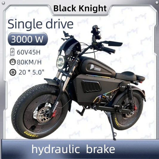 Retro black samurai knight 3000W Motor 60V45AH Long cruise lithium battery E-Bike 20 inch Off-road Fat Tyre Electric motorcycle