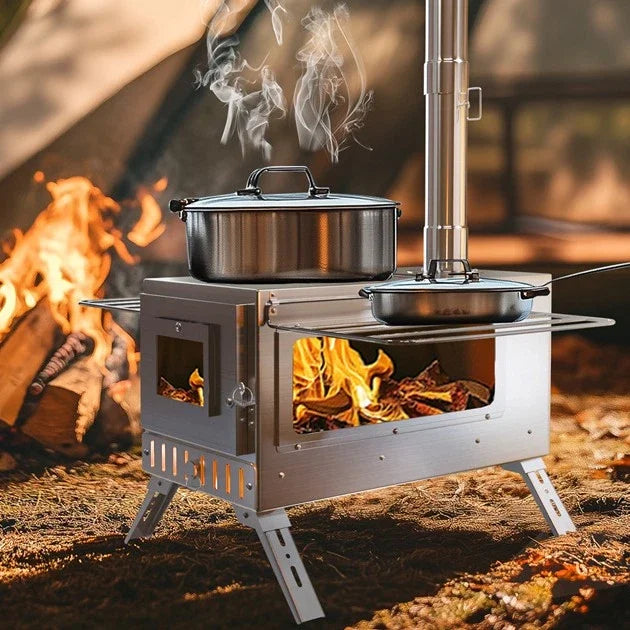 Wood Burning Portable Stove With Six Stainless Chimney Pipes