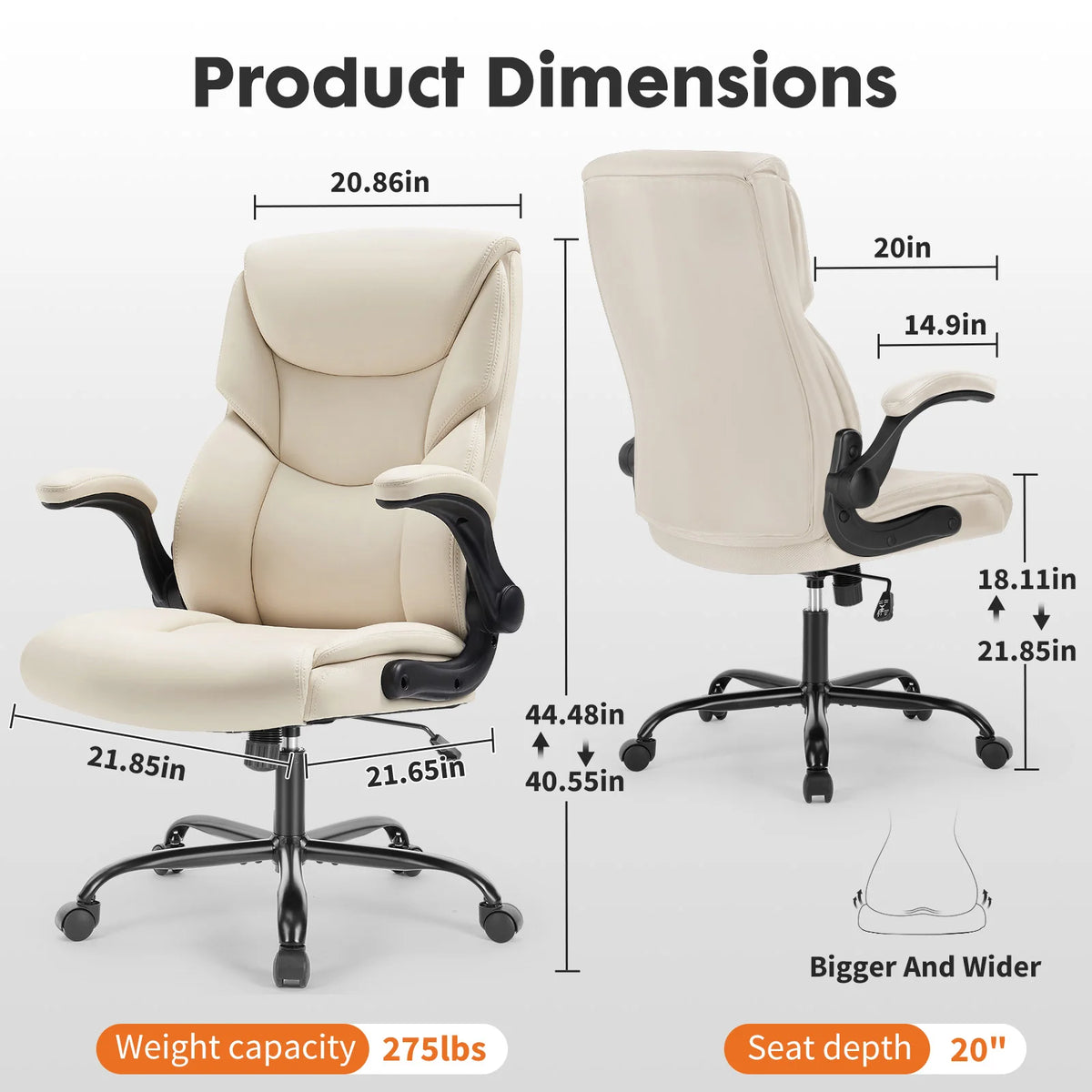 JHK Ergonomic Heavy Duty Office Chair With Flip Up Arms