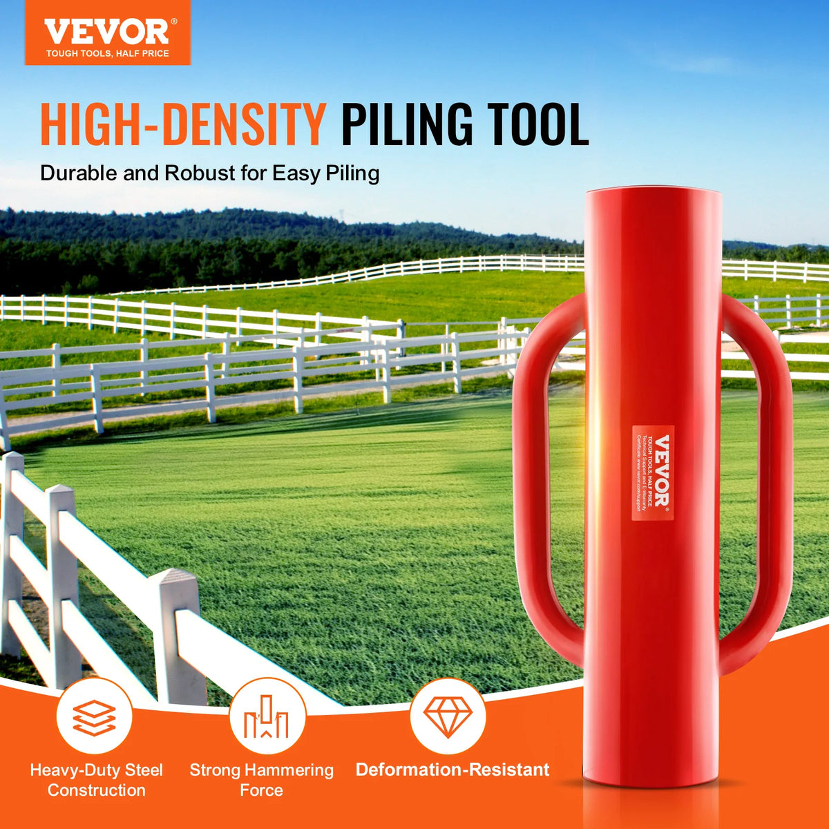 SucceBuy Fence Post Driver with Handle T Post Pole Pounder Heavy Duty Carbon Steel Hand Post Rammer Fencing Hole Digger