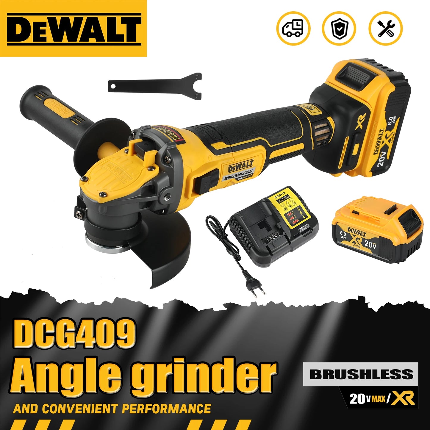 DEWALT DCG409 20V Brushless 125mm Flat Head Angle Grinder, Cordless Tool for Cutting and Grinding Various Tasks