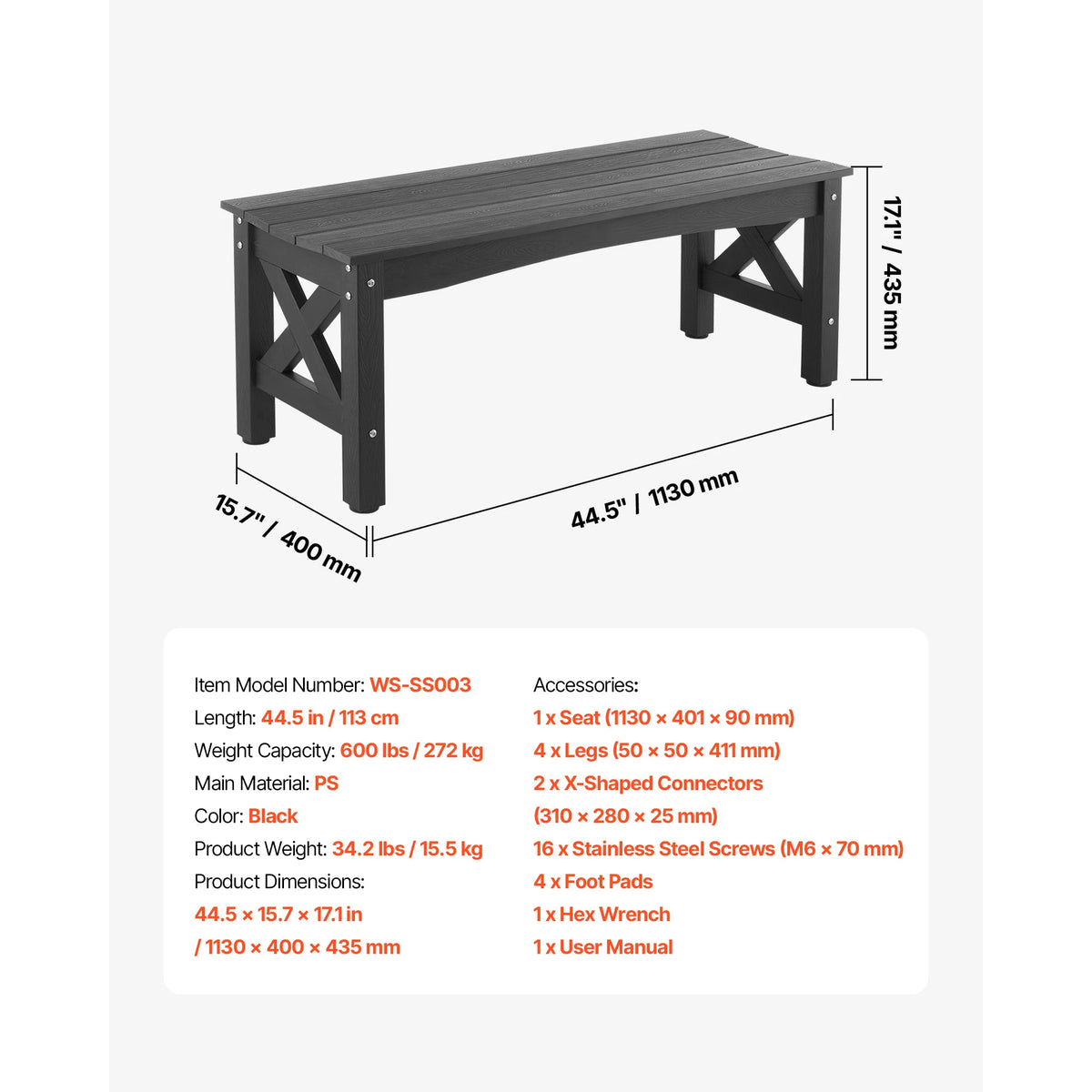 SucceBuy Wood And Metal Outdoor Garden Bench For Home Patio