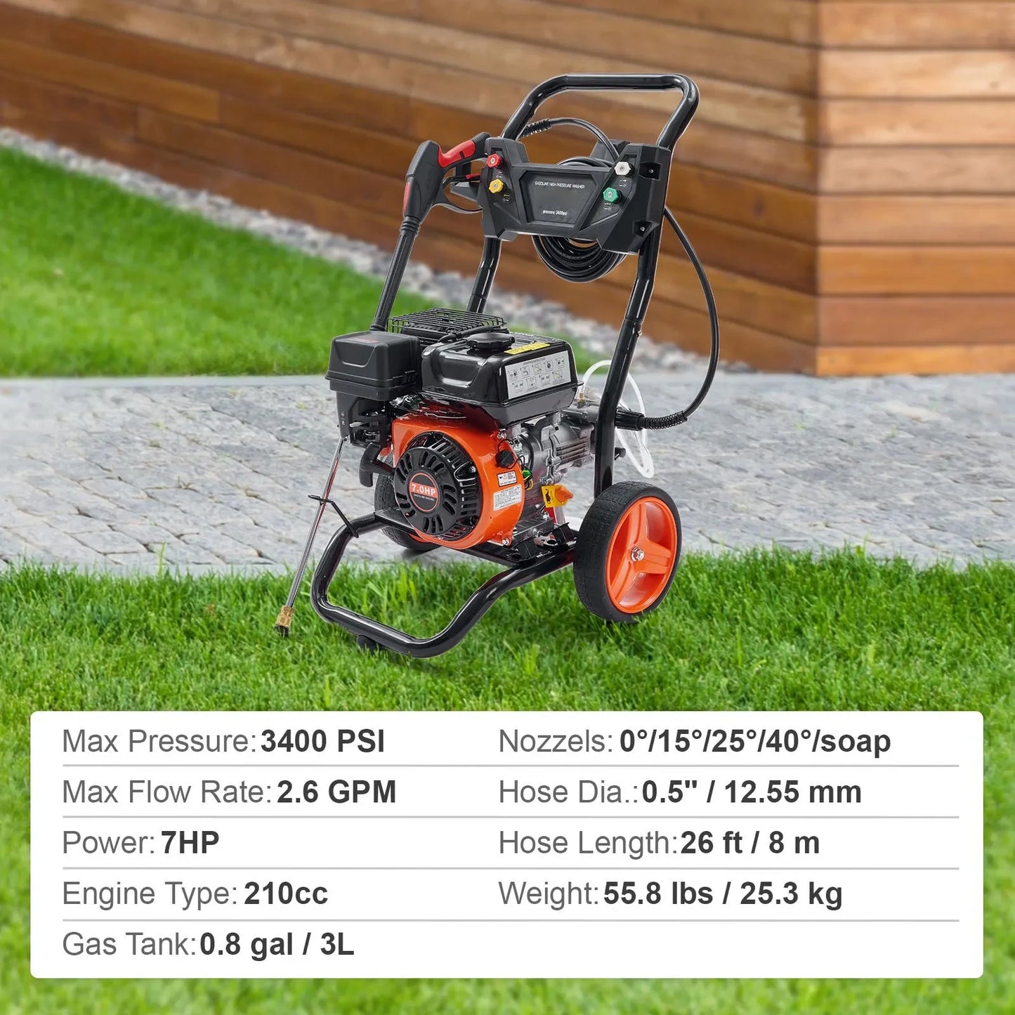 VEVOR Gas Pressure Washer 3400 PSI 2.6 GPM Aluminum Pump