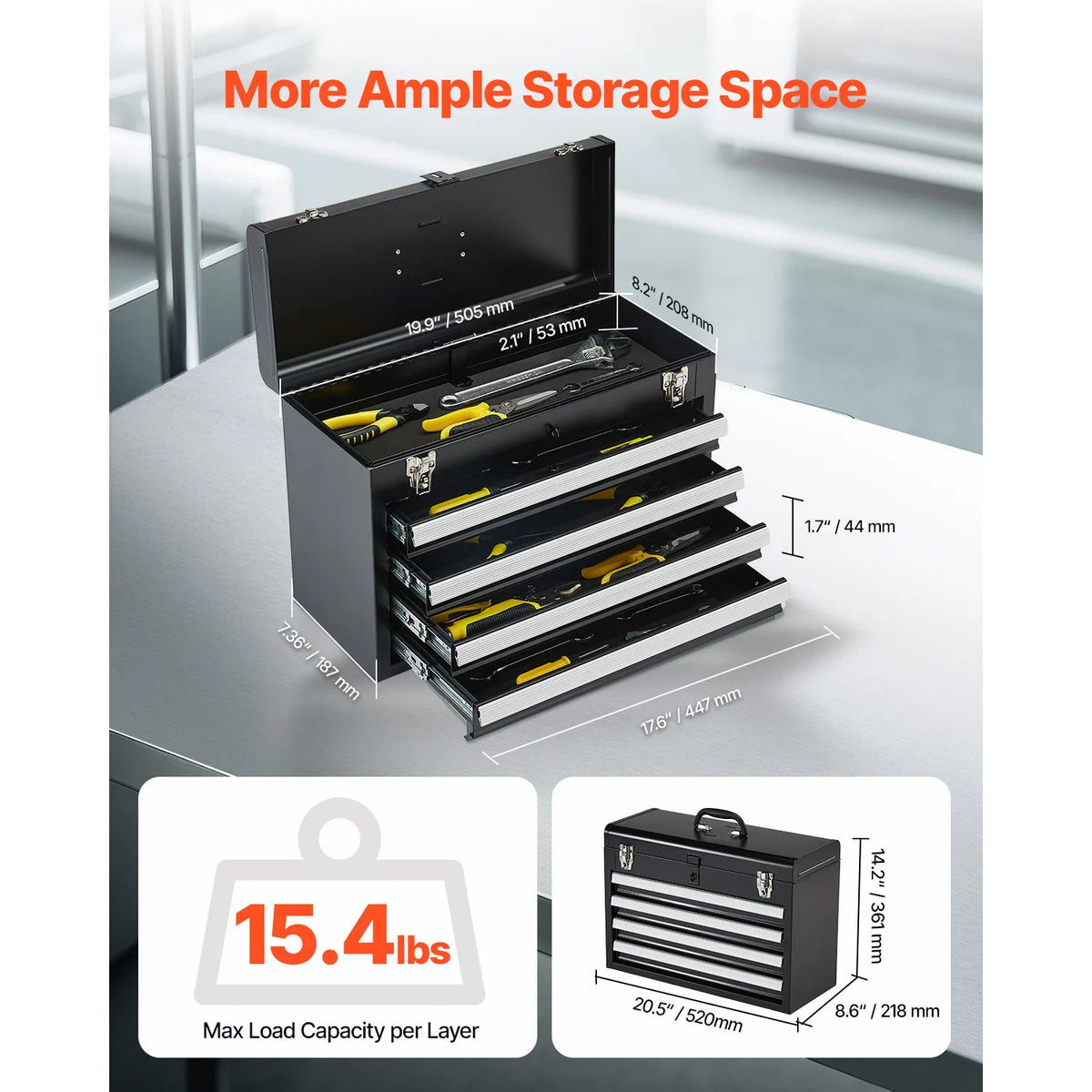 SucceBuy Four Drawer Portable Metal Toolbox With Secure Locking