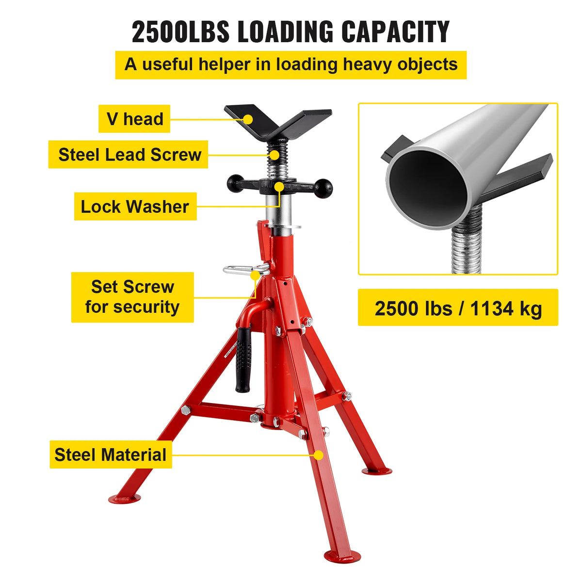 SucceBuy Pipe Holding Stand with Roller Head V-Head Folding Tripod 12 inch Capacity Pipe working Supporting Clamped Tool