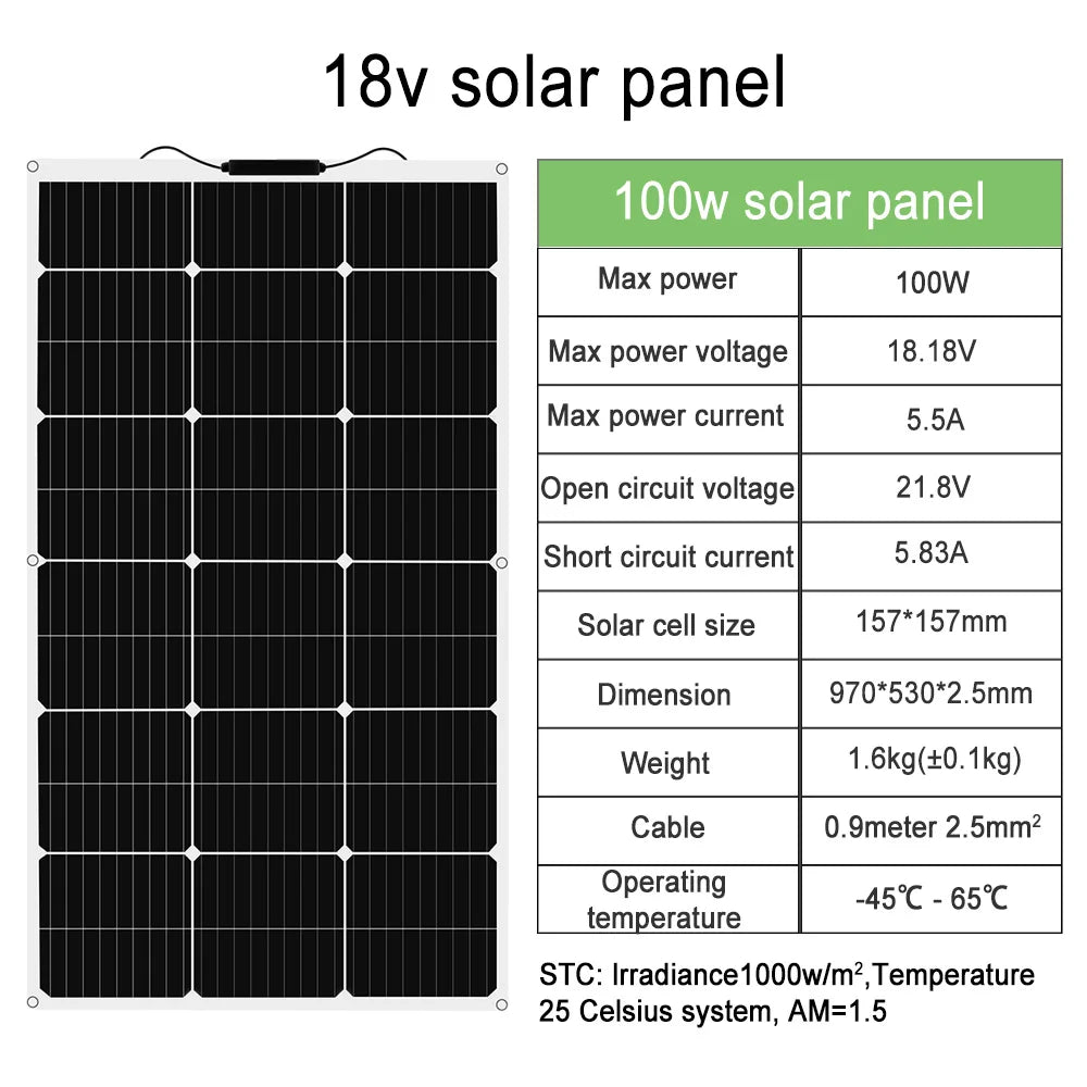 DGSUNLIGHT 100w 200w 12v Portable Solar Panel Flexible 18V 800W Plate Cells Monocrystalline Silicon