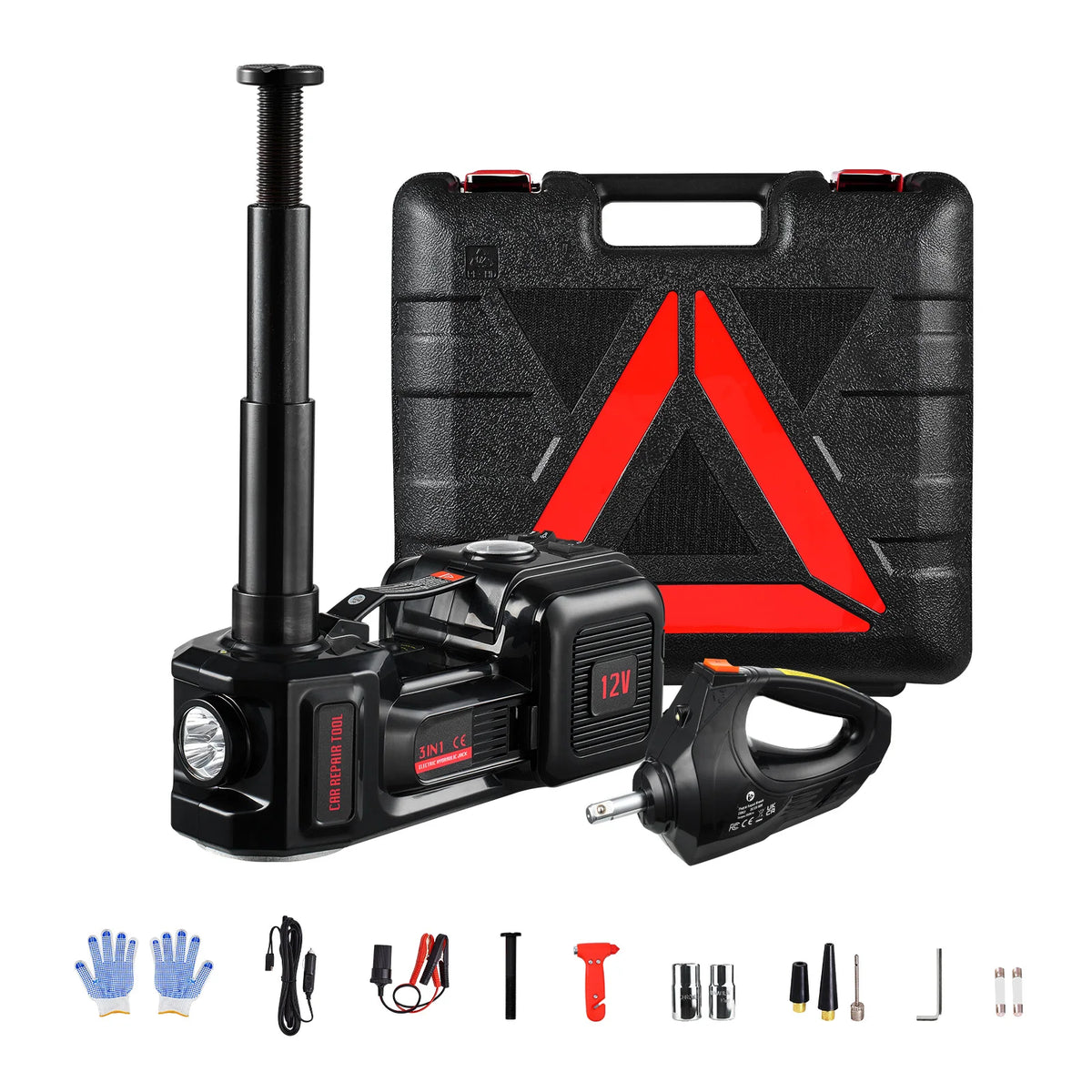 SucceBuy 5T Electric Car Jack Electric Scissor Jack 12V Tire Changer with Electric Impact Wrench & LED Light for Sedan SUV Truck