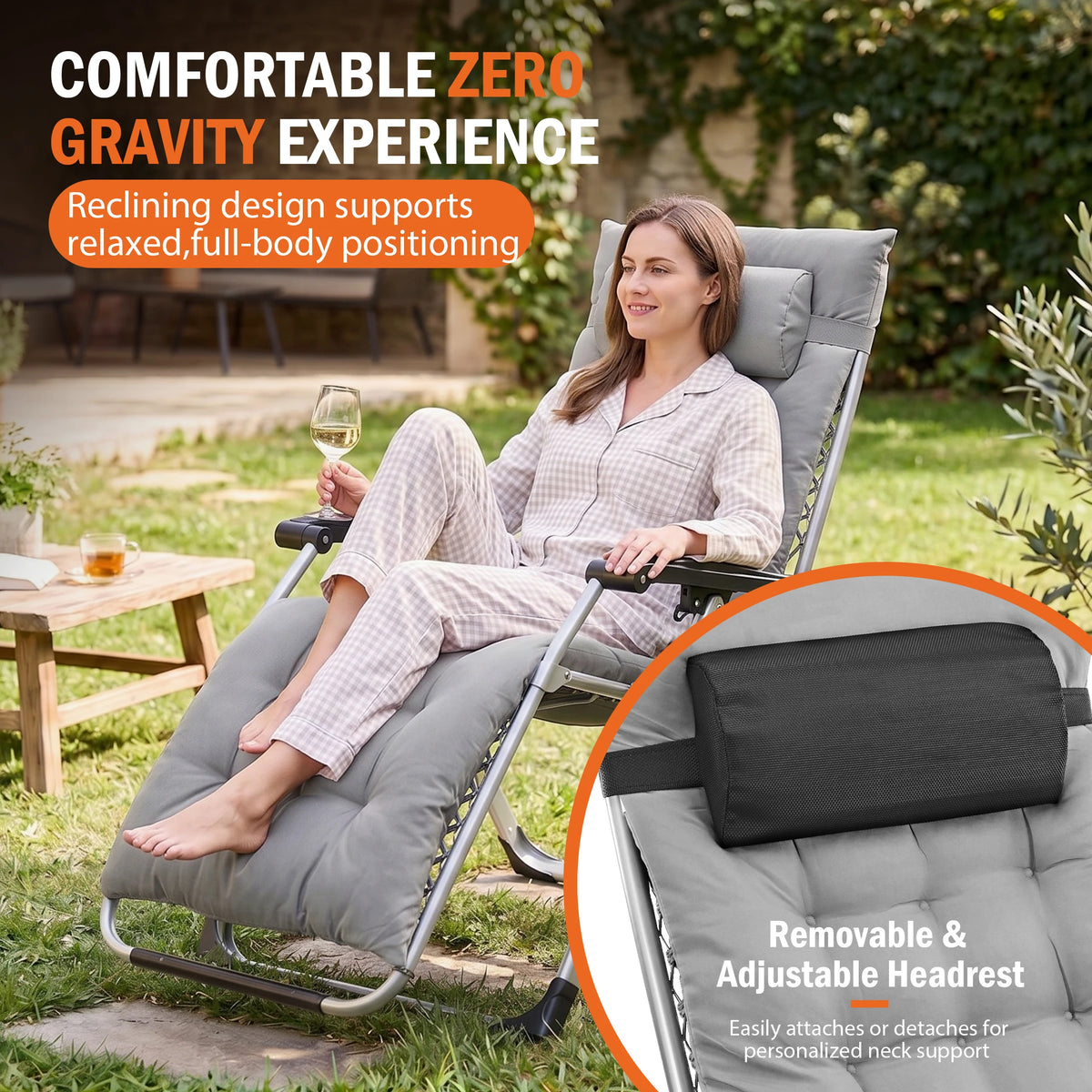 JHK Zero Gravity Reclining Camping Lounge Chair Cup Holder Trays