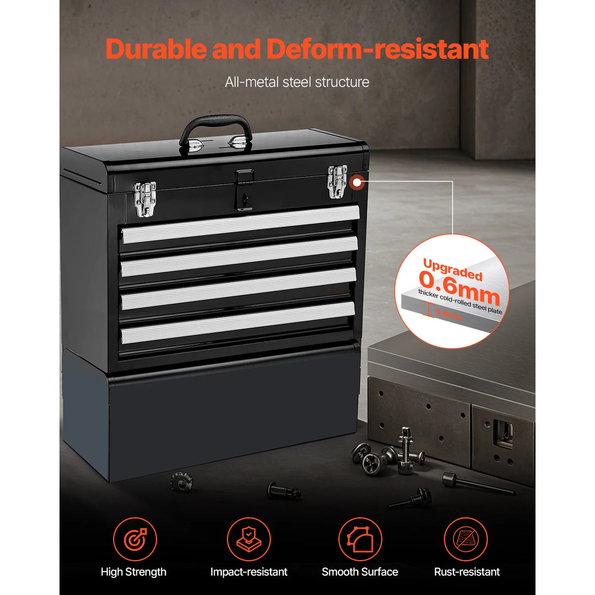 SucceBuy Four Drawer Portable Metal Toolbox With Secure Locking