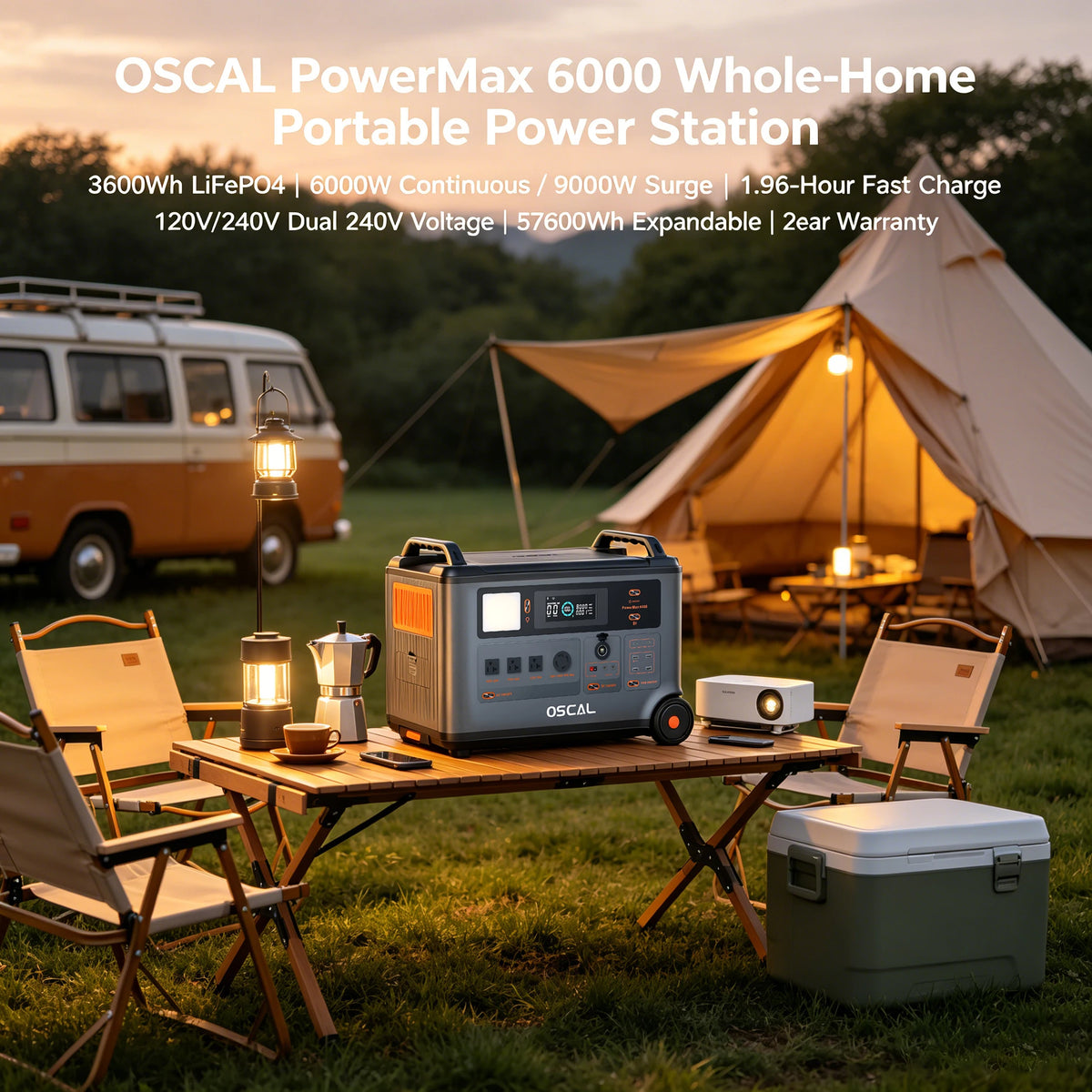 OSCAL PM6000 Portable Power Station 6000W,3600wh LiFePO4 Surge Solar Generator, 1.5H Fast Charge UPS for Home Backup Hurricane Blackout Camping Off-Grid