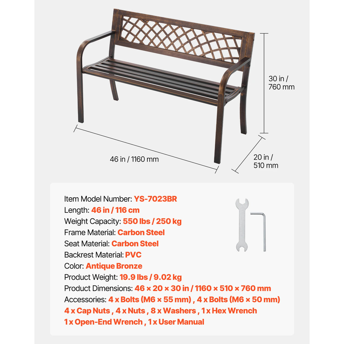 SucceBuy Wood And Metal Outdoor Garden Bench For Home Patio