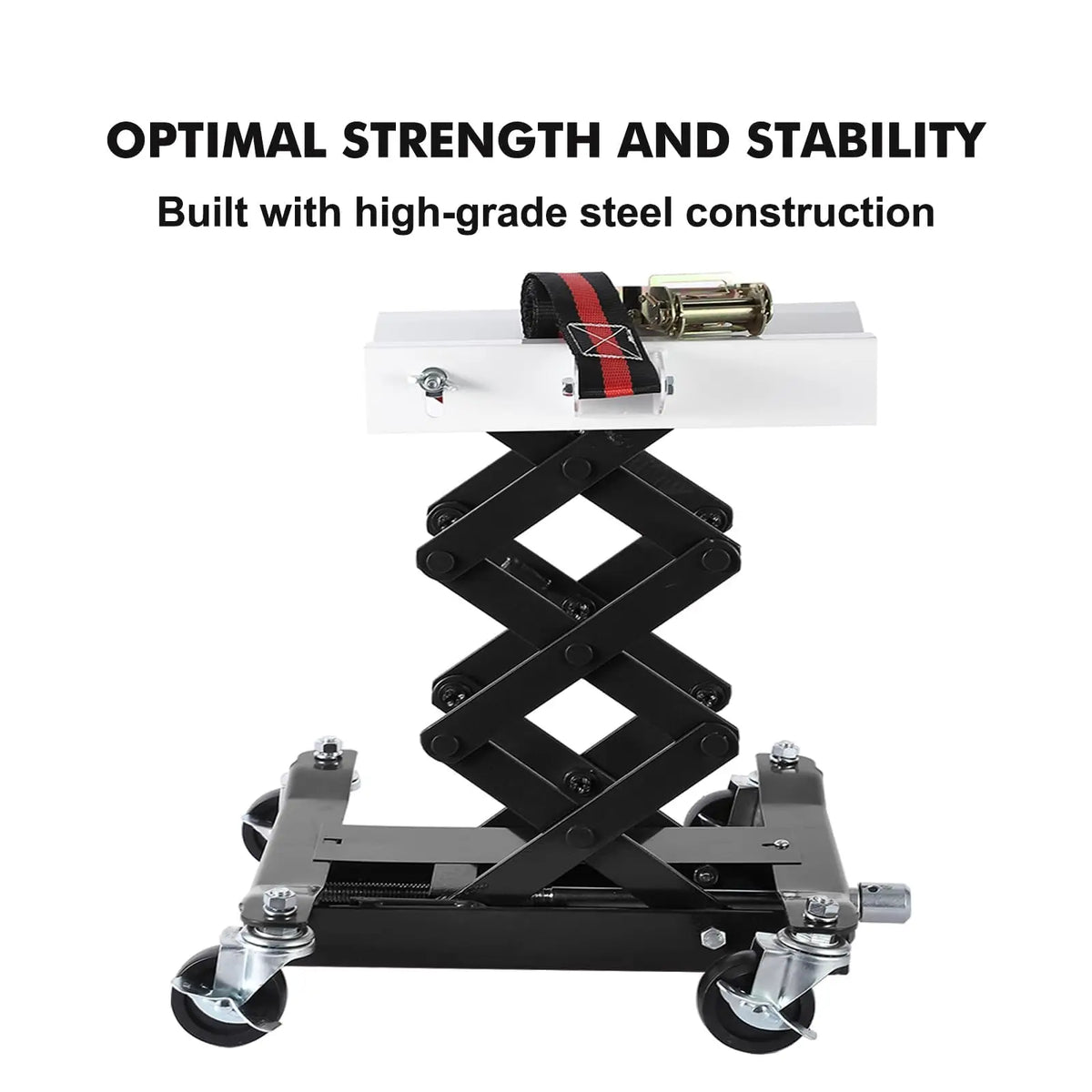 Transmission Jack 450 LBS Capacity: Low Profile Lift with 2M Safety Straps & 4 Brake Wheels, 7-23 Inch Range for Car & Truck Repair