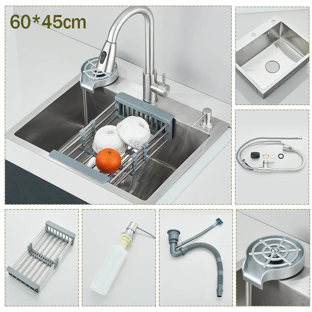 Stainless Steel Undermount Kitchen Sink With Integrated Faucet