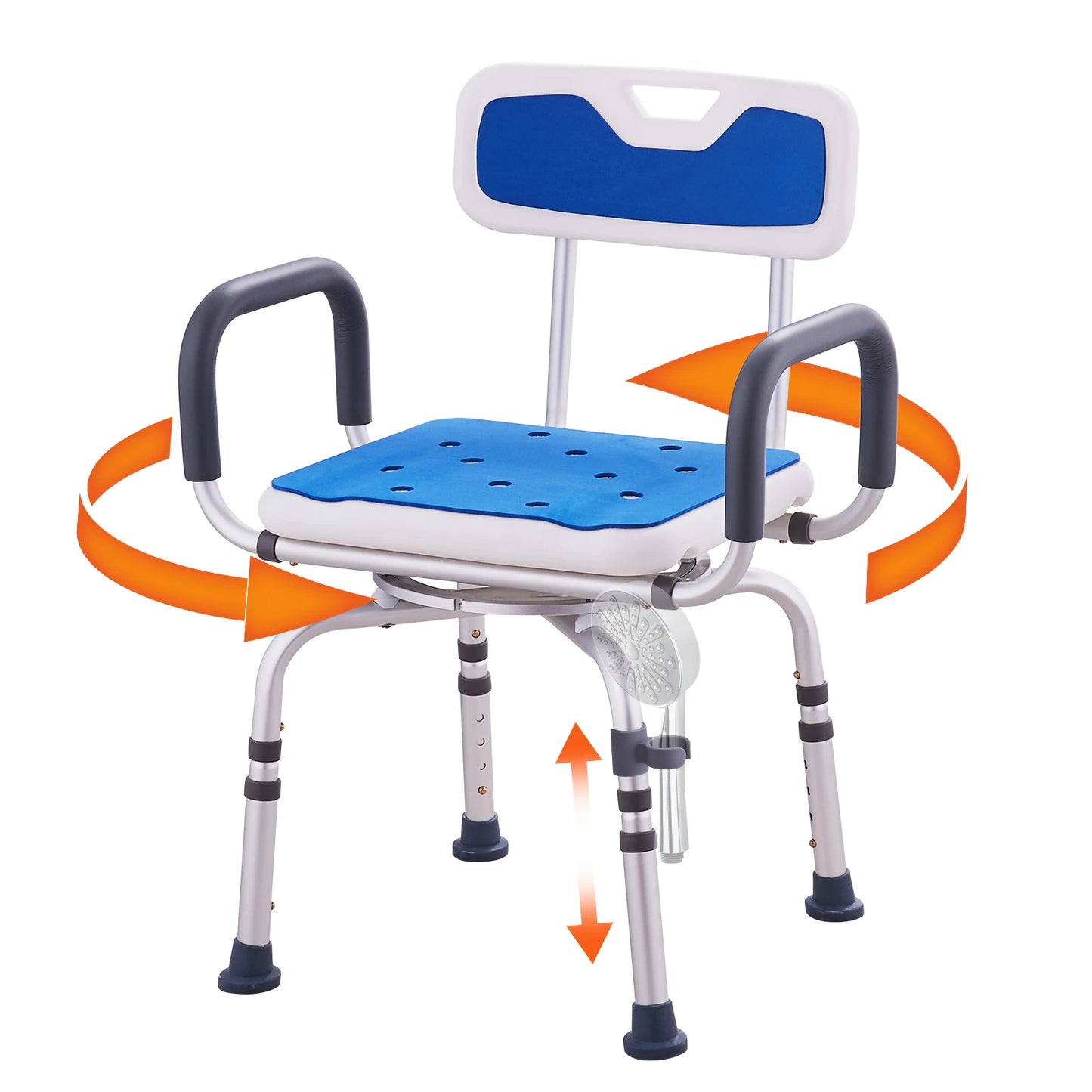 SucceBuy Swivel Shower Chair 360 Degree Adjustable With Armrest Backrest