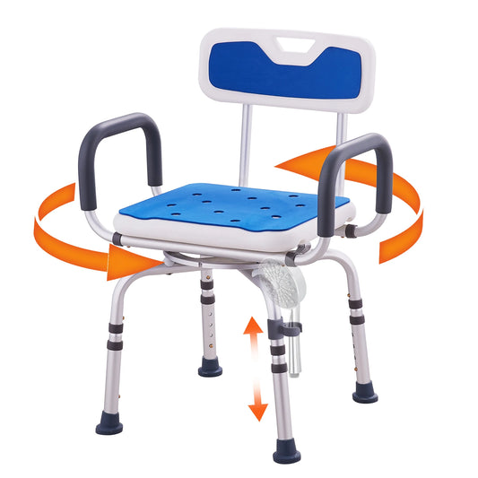 SucceBuy Swivel Shower Chair 360 Degree Adjustable With Armrest Backrest