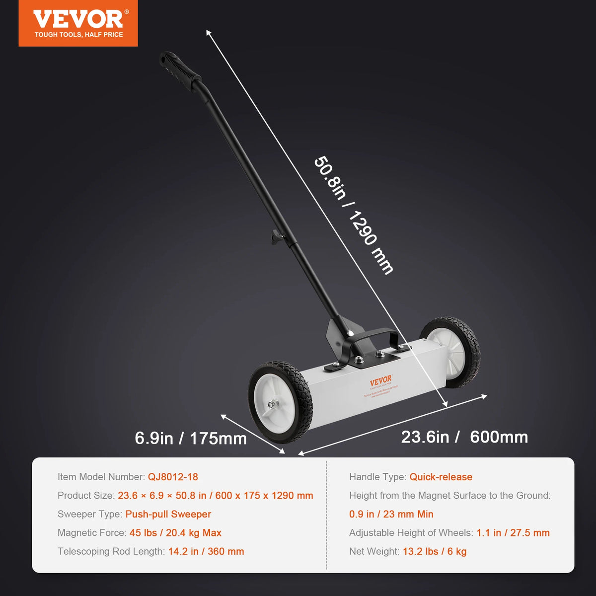 SucceBuy Rolling Magnetic Sweeper with Wheels Push-Type Magnetic Pick Up Sweeper Large Magnet Pickup Lawn Telescoping Sweeper