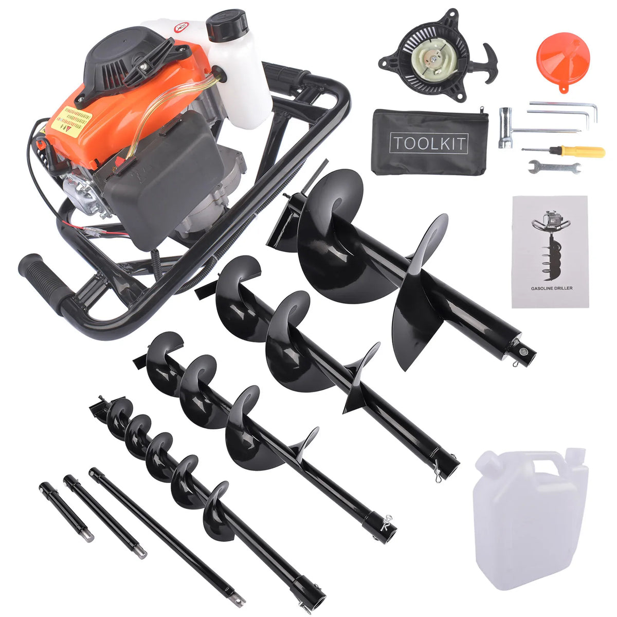 AP02 72cc Post Hole Digger Gas Powered Earth Digger with 4 Auger Drill Bits 4 6 8 12"