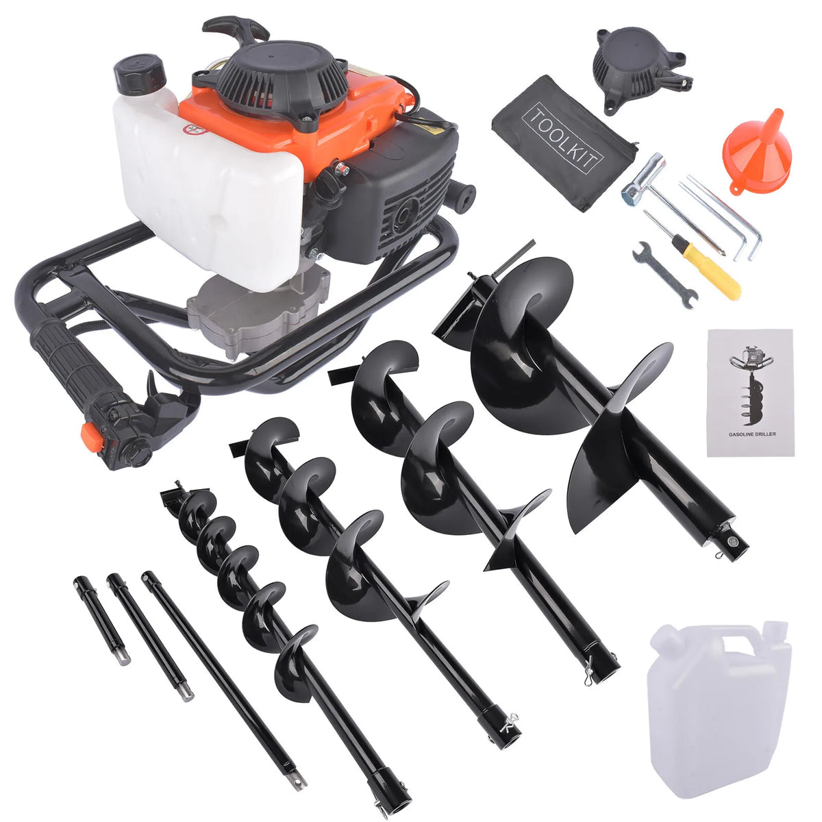 AP02 72cc Post Hole Digger Gas Powered Earth Digger with 4 Auger Drill Bits 4 6 8 12"