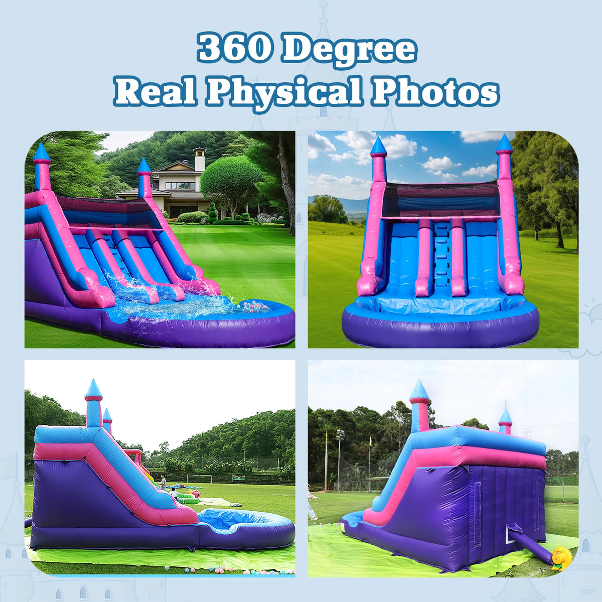 Giant Inflatable Dual Lane Water Slide Castle with Pool Wet Dry Combo Commercial Grade PVC Backyard Family Party 580x400x270cm